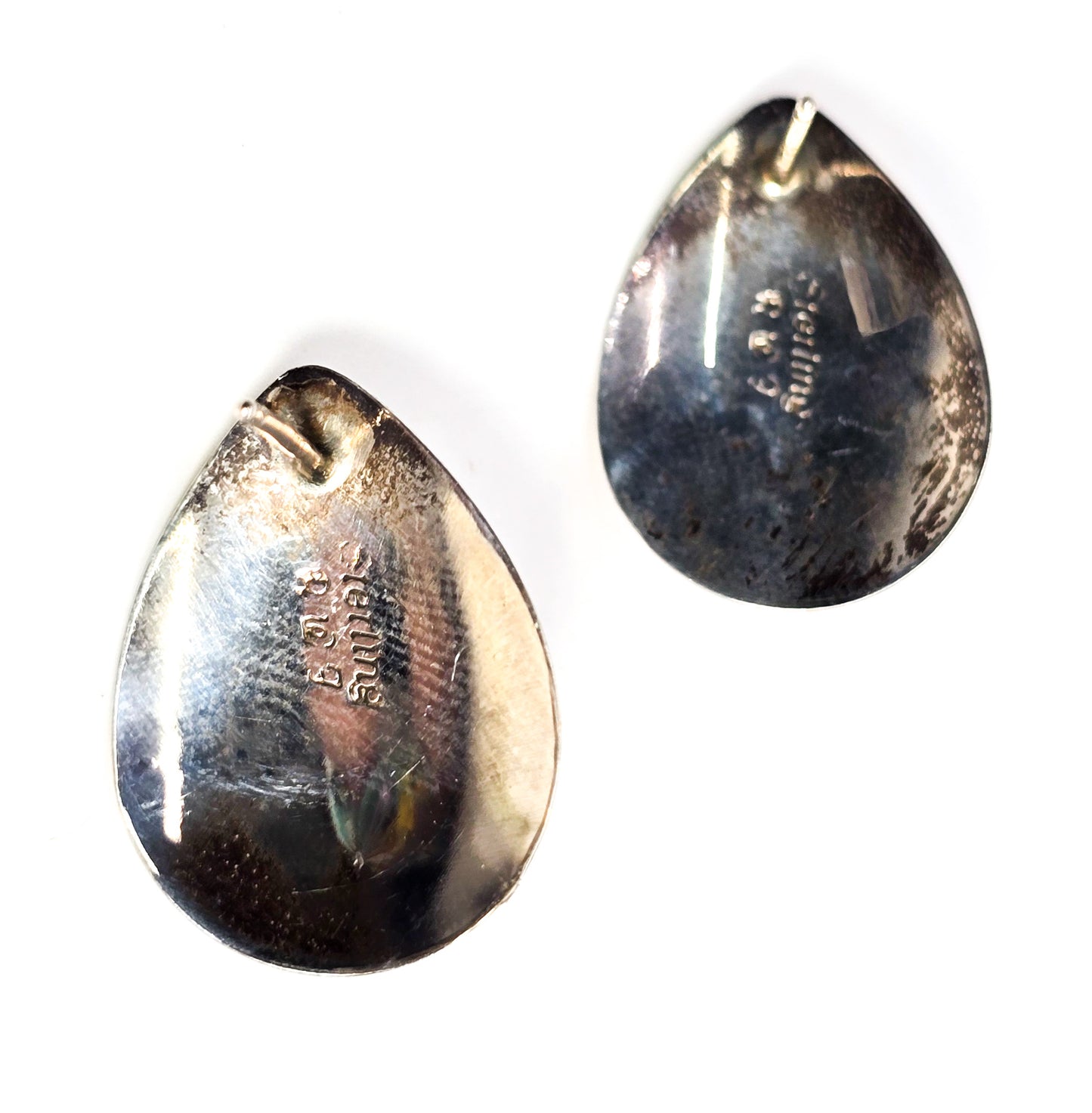 RWJ Black Onyx sterling silver Native American tear drop vintage earrings