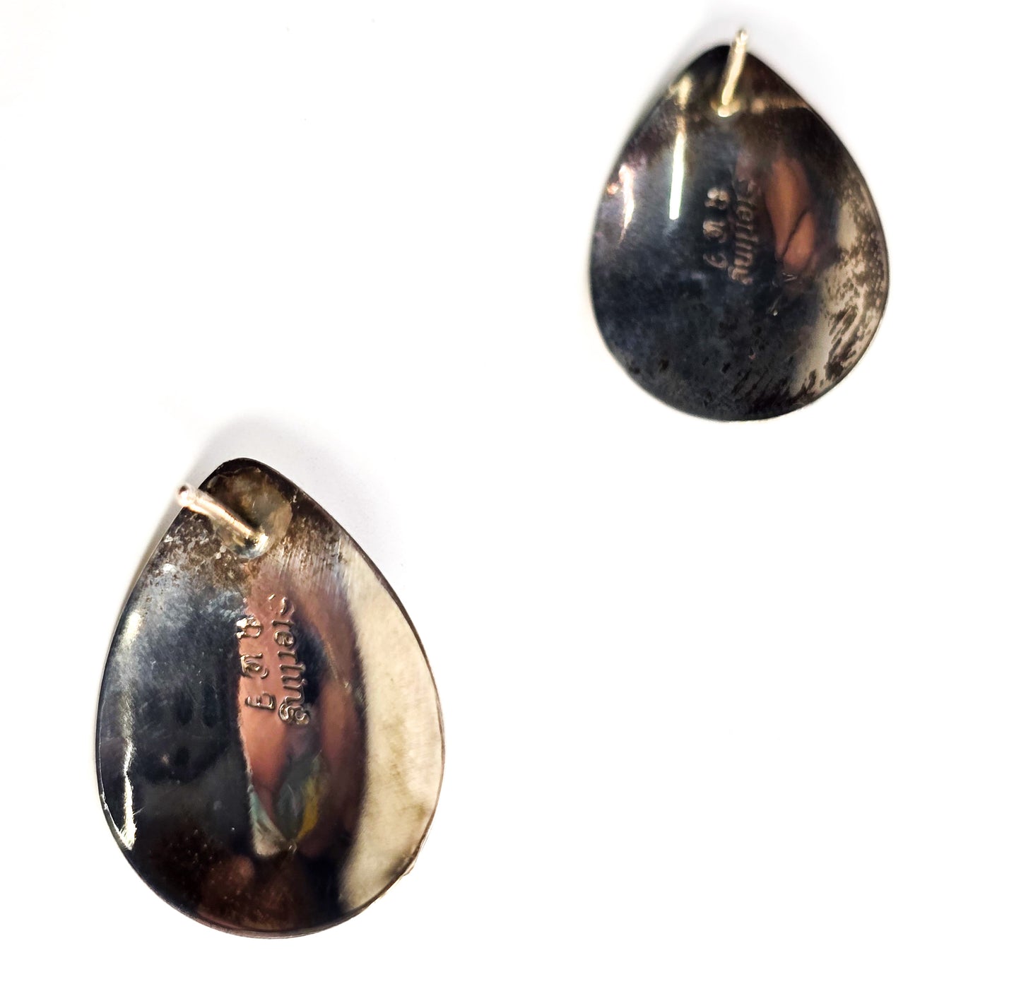 RWJ Black Onyx sterling silver Native American tear drop vintage earrings