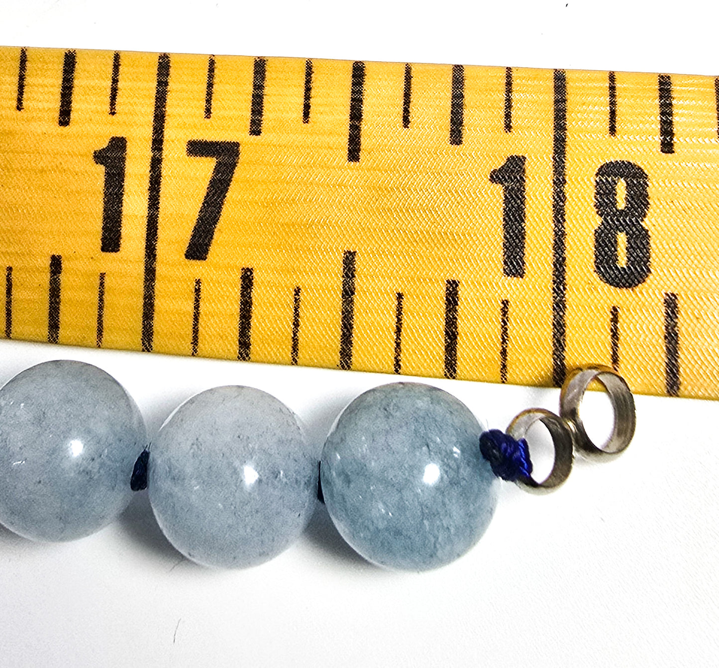 Aquamarine blue gemstone 8mm natural beaded silver toned necklace