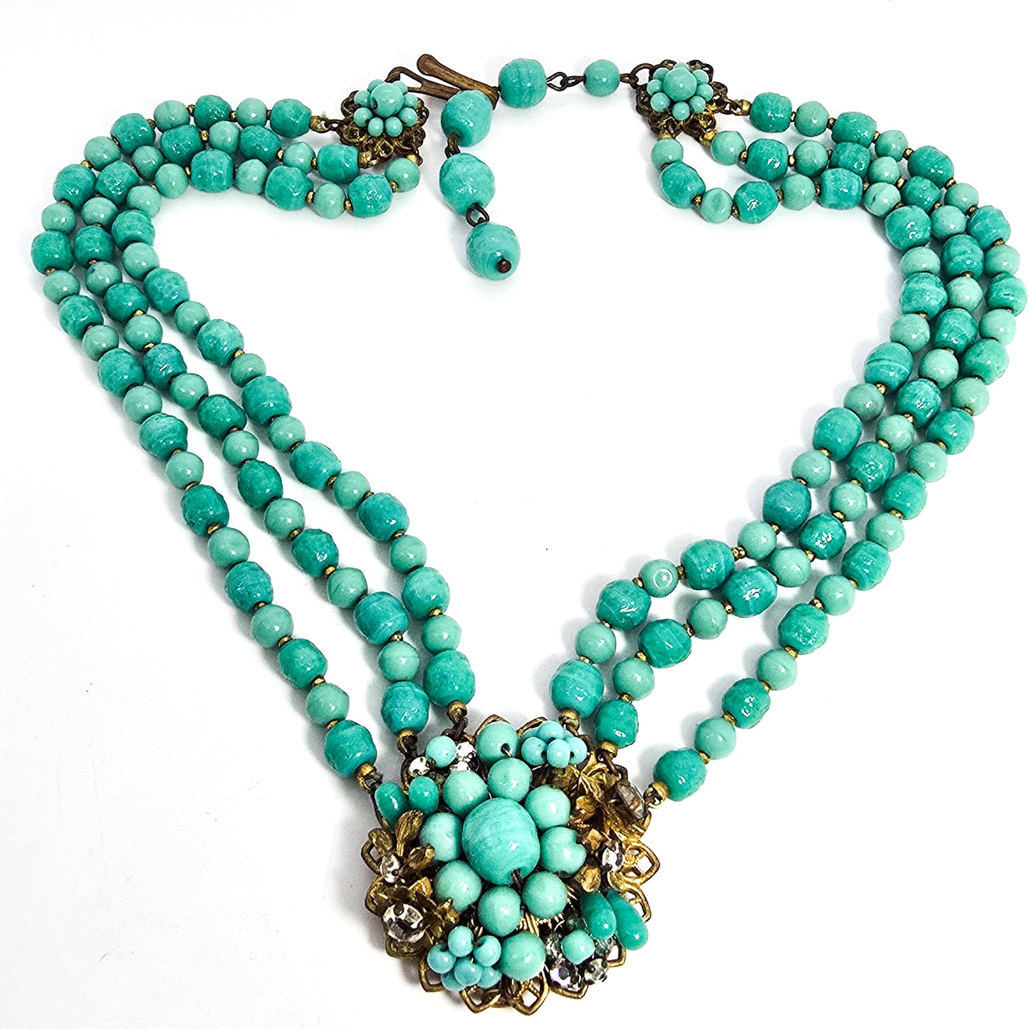 Robert Demario NYC robins egg blue rhinestone three strand vintage necklace
