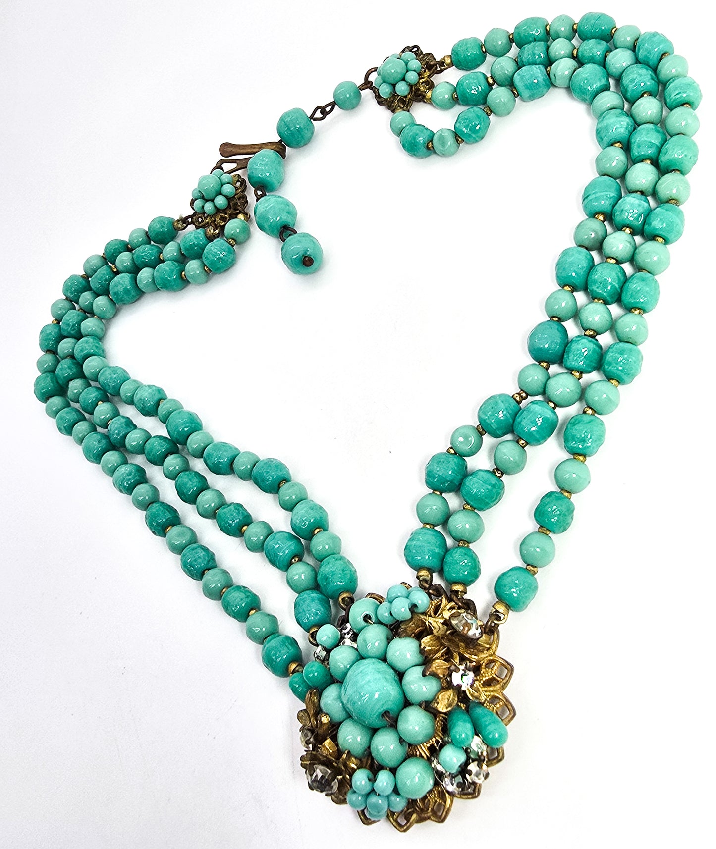 Robert Demario NYC robins egg blue rhinestone three strand vintage necklace