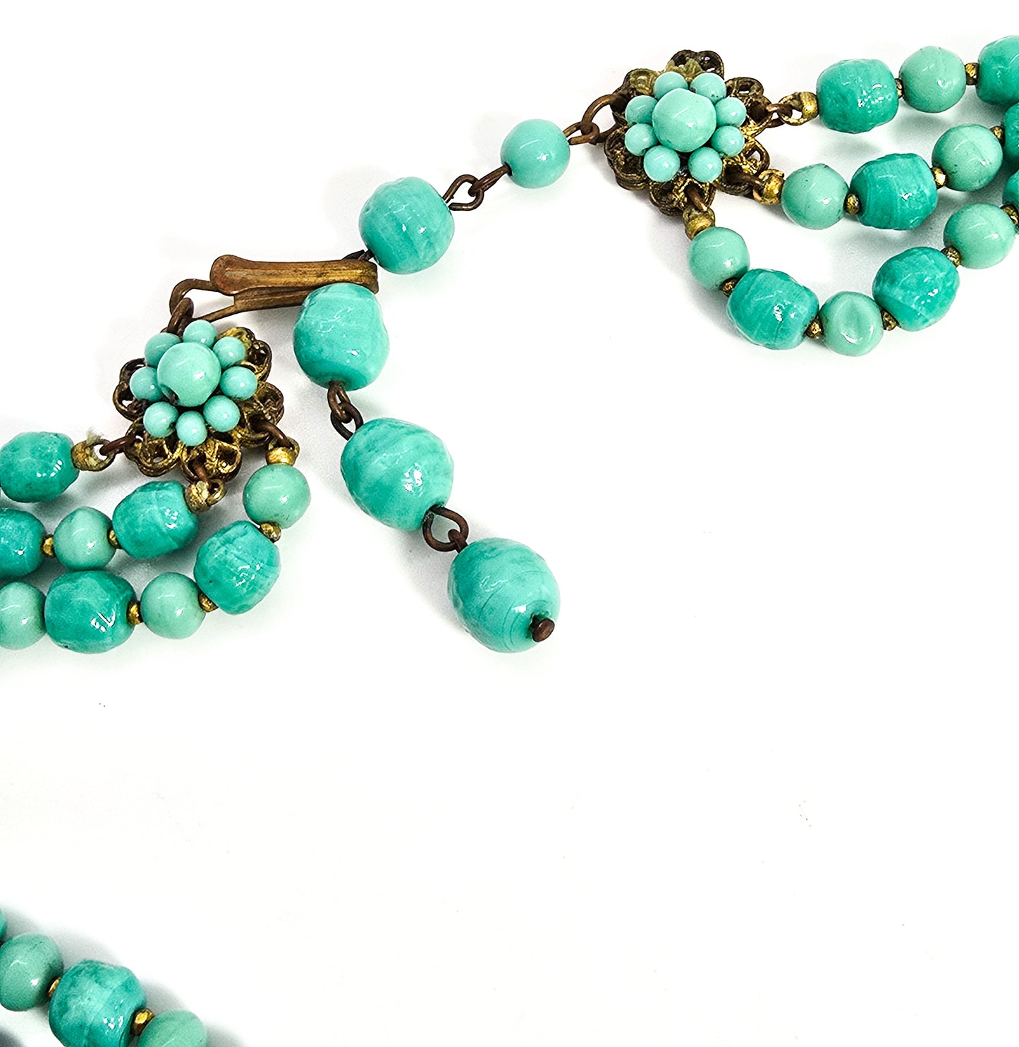 Robert Demario NYC robins egg blue rhinestone three strand vintage necklace