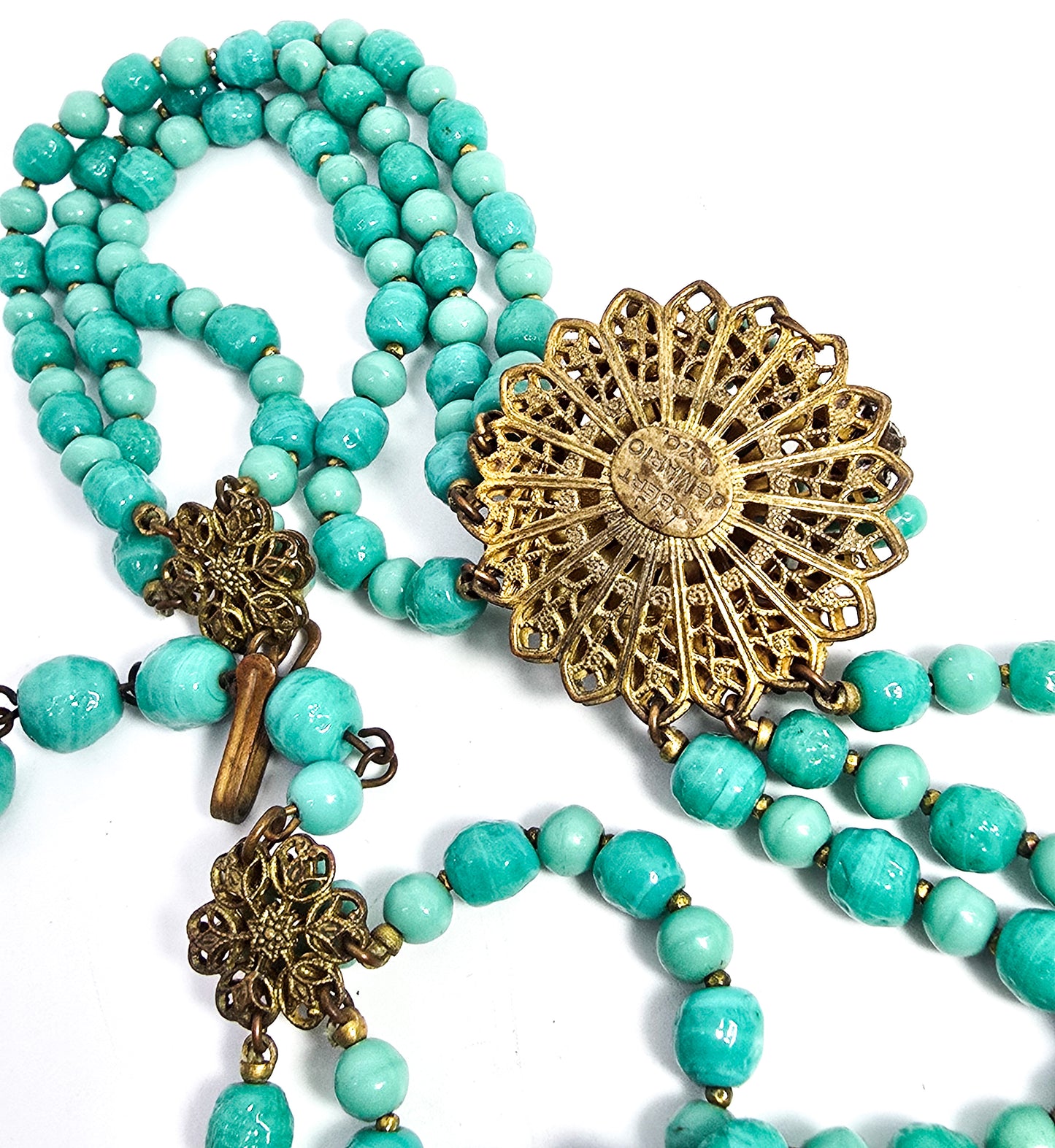 Robert Demario NYC robins egg blue rhinestone three strand vintage necklace