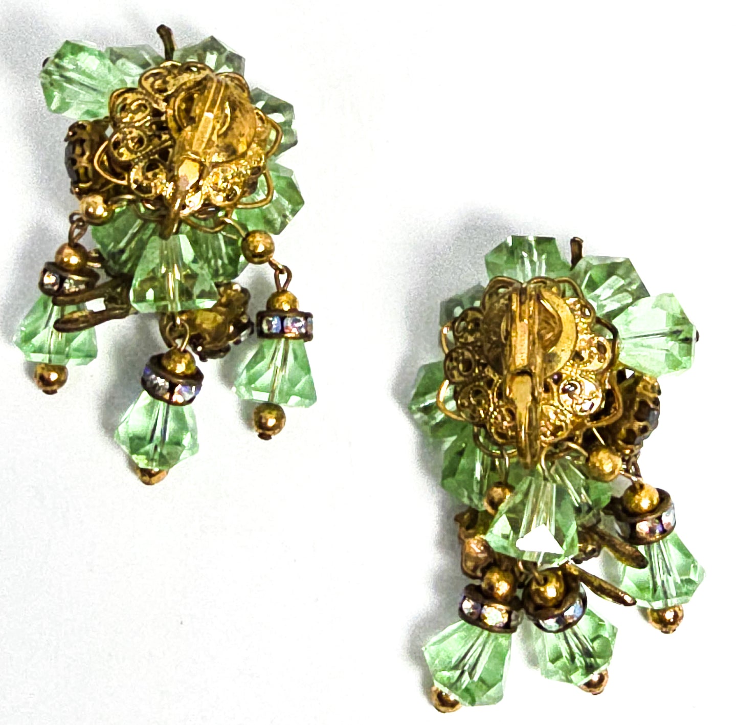 Robert Demario green crystal AB rhinestone flower vintage necklace earrings set demi
