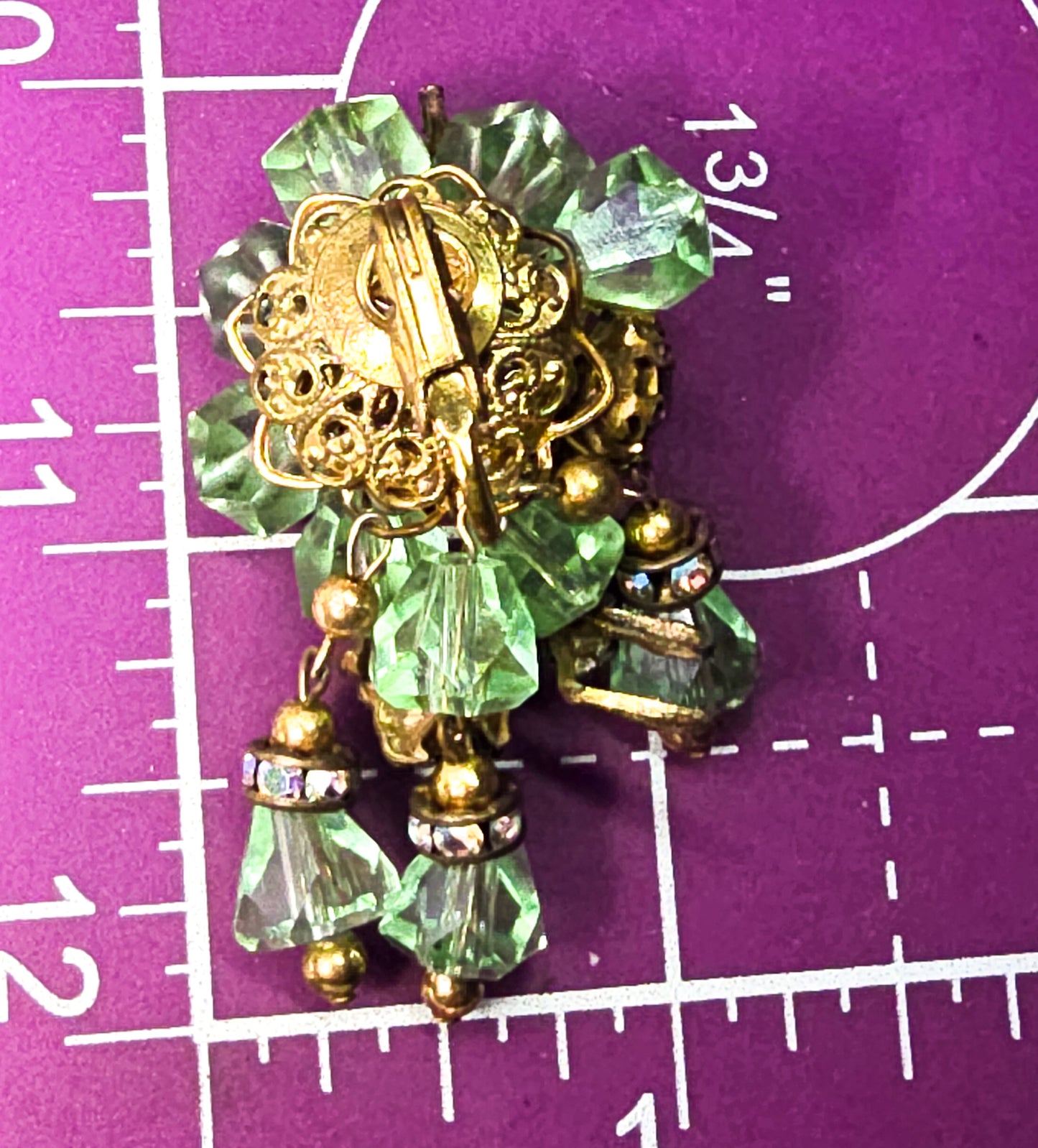 Robert Demario green crystal AB rhinestone flower vintage necklace earrings set demi
