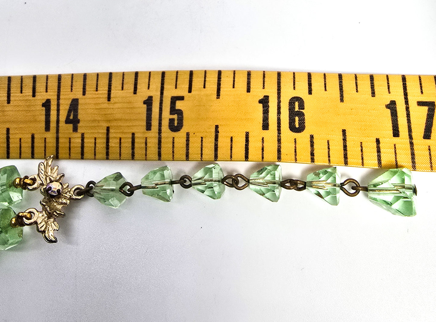 Robert Demario green crystal AB rhinestone flower vintage necklace earrings set demi
