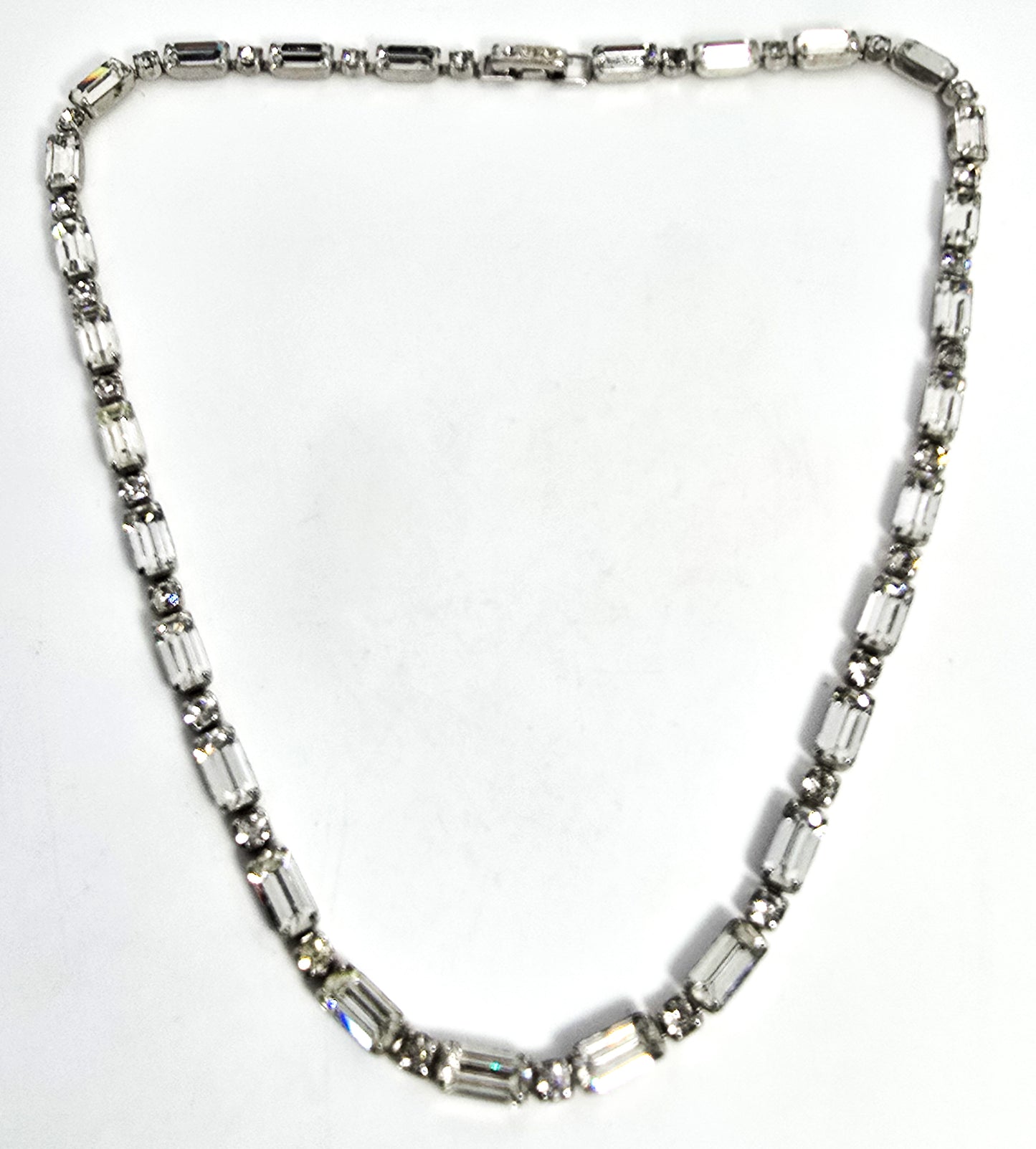 Kramer NY Clear baguette rhinestone vintage mid century choker necklace
