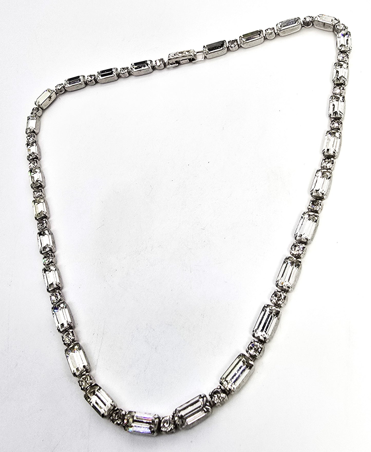 Kramer NY Clear baguette rhinestone vintage mid century choker necklace
