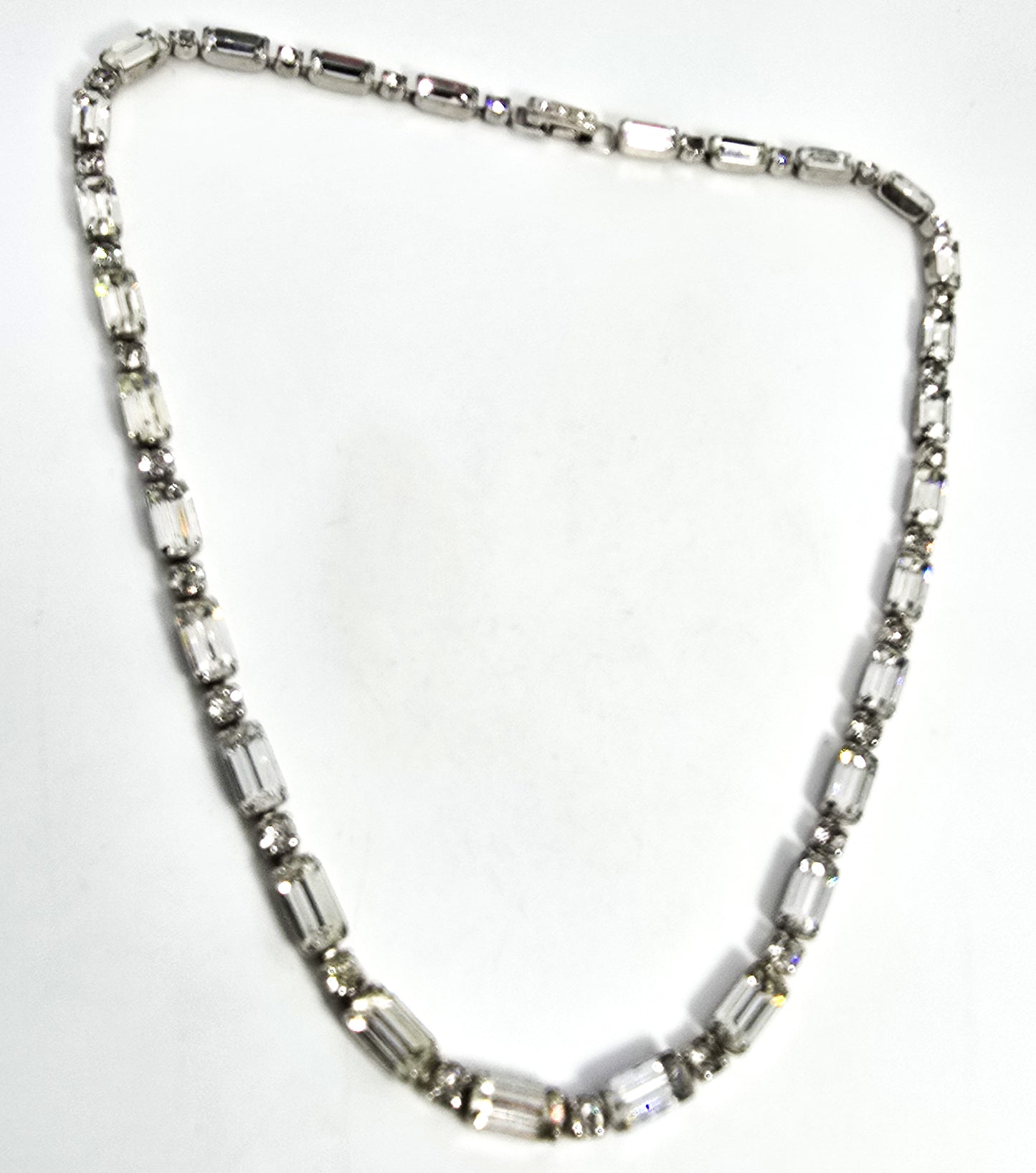 Kramer NY Clear baguette rhinestone vintage mid century choker necklace