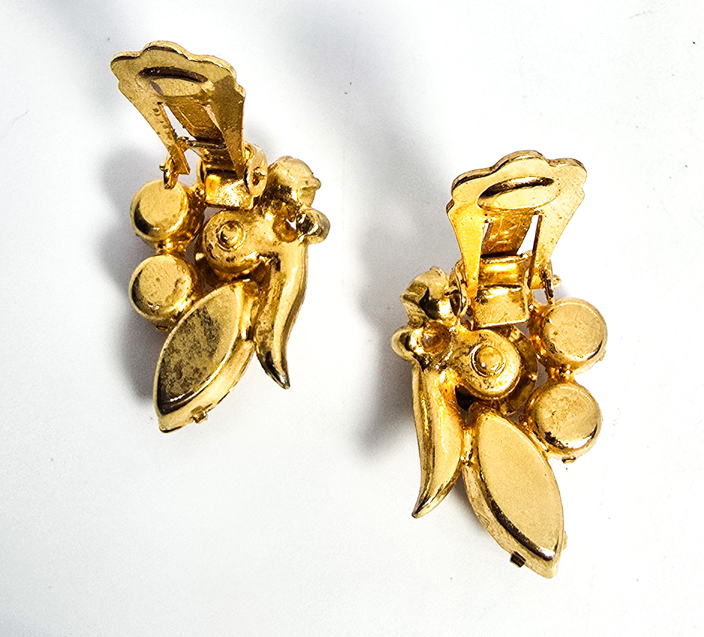 Eisenberg Champagne Rhinestone Brooch and earrings signed vintage demi parure set
