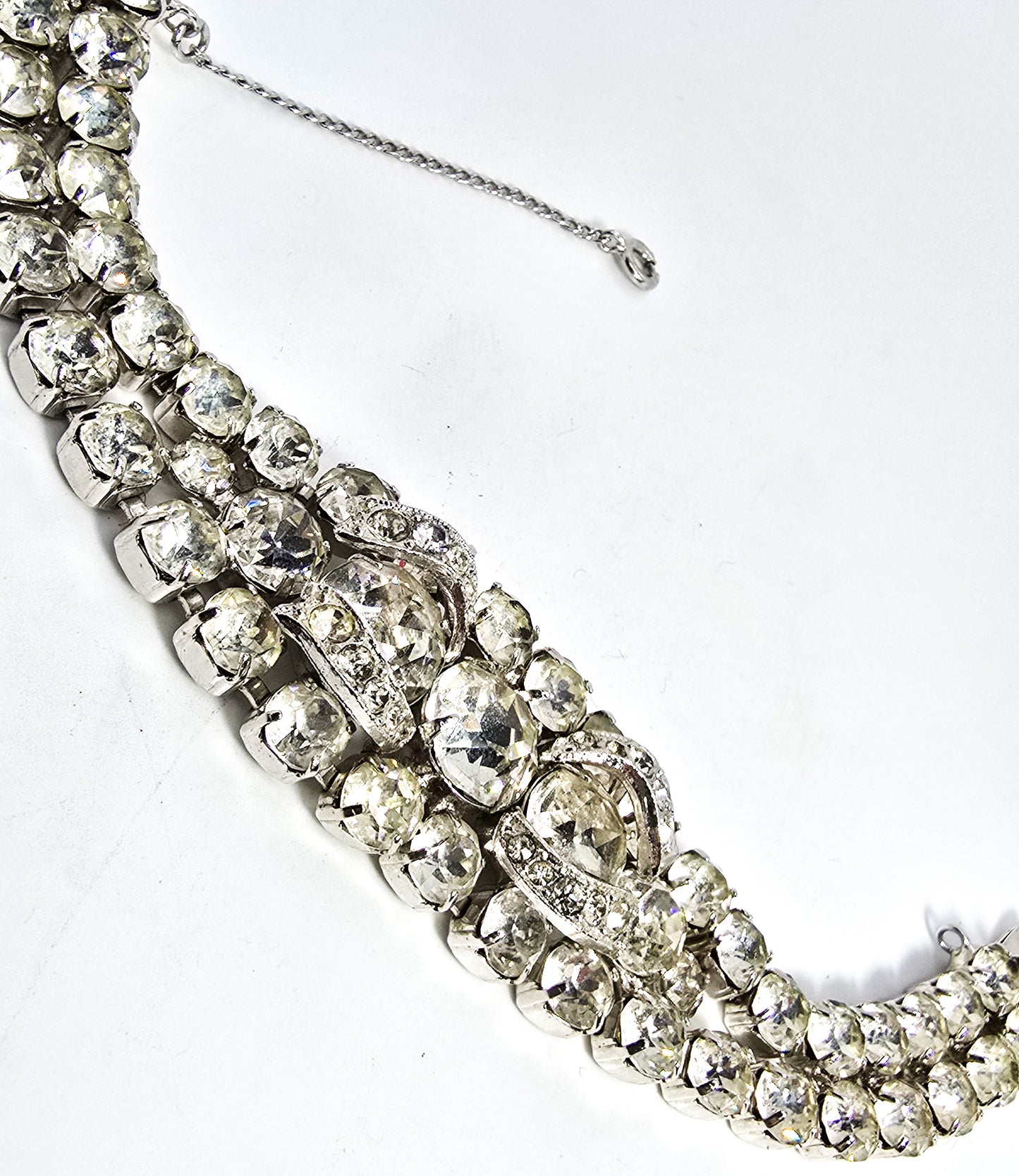 Eisenberg Bow signed mid century clear vintage rhinestone 3D bracelet