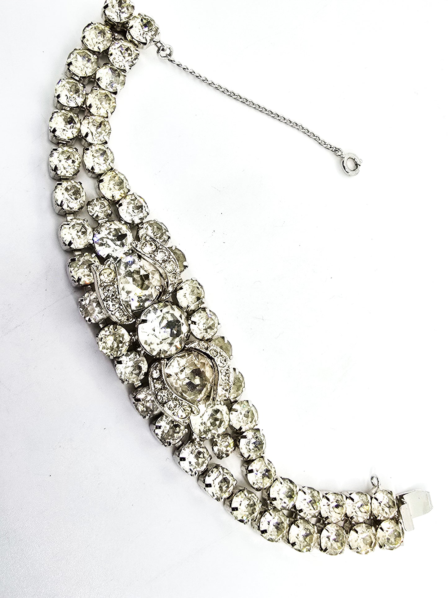 Eisenberg Bow signed mid century clear vintage rhinestone 3D bracelet