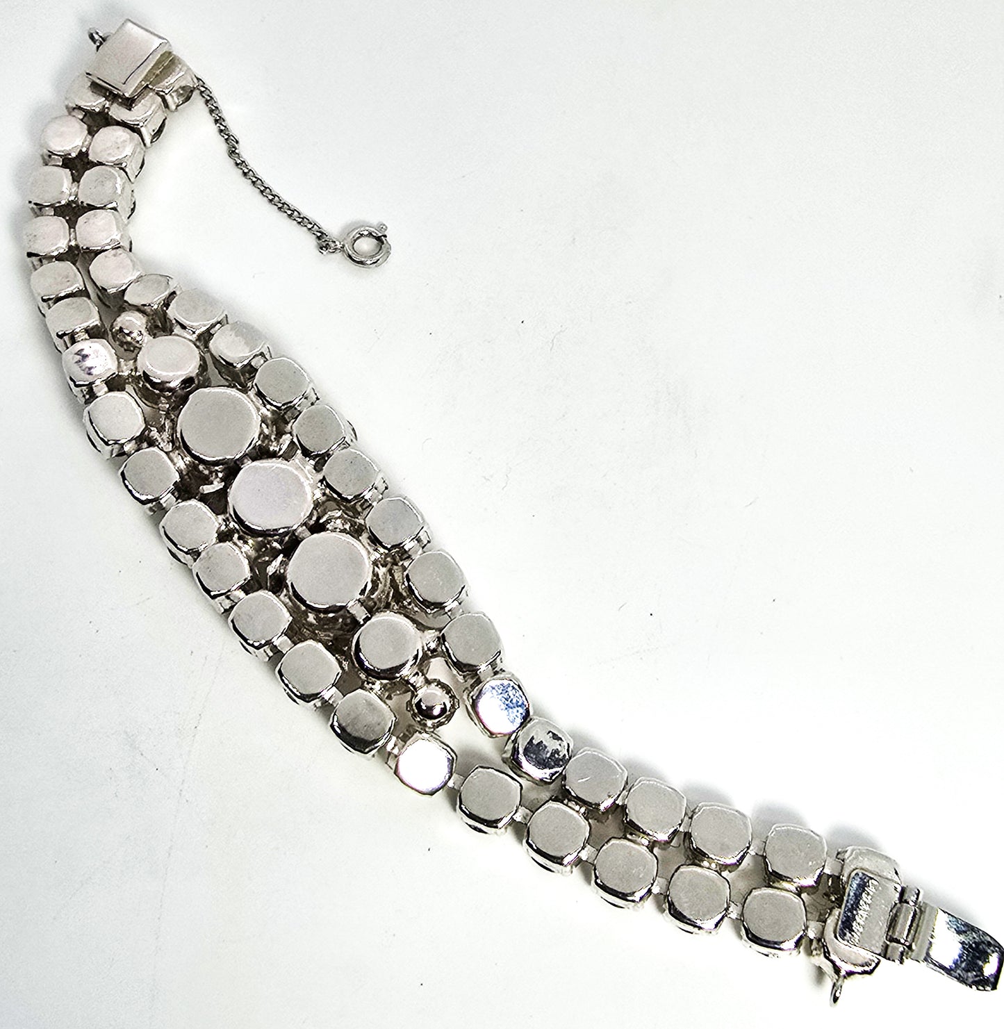 Eisenberg Bow signed mid century clear vintage rhinestone 3D bracelet