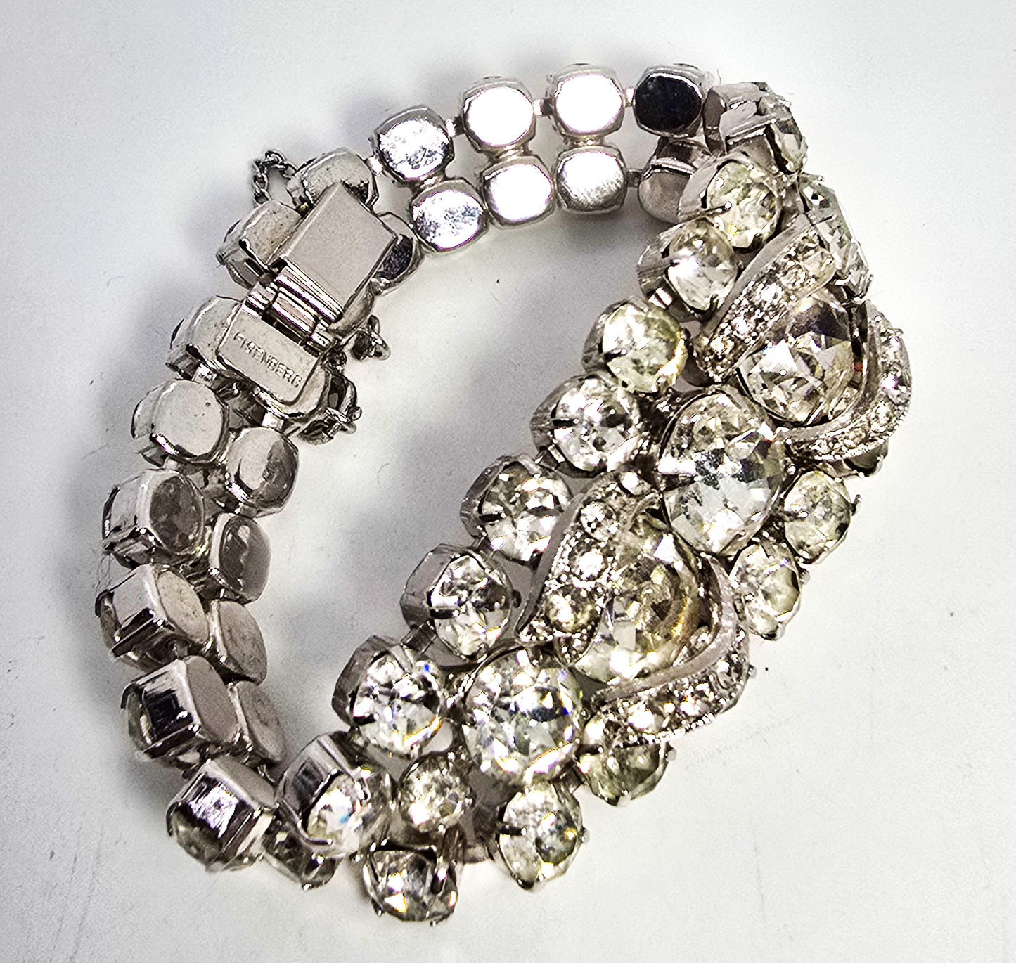 Eisenberg Bow signed mid century clear vintage rhinestone 3D bracelet
