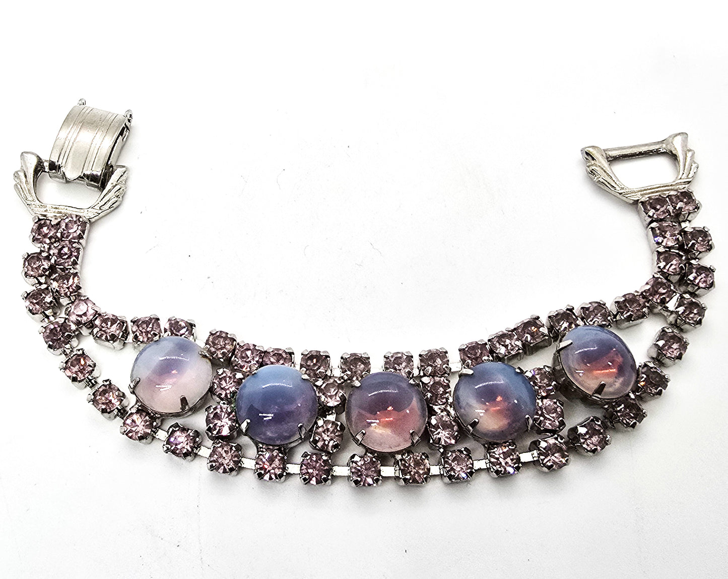 Purple and pink Givre Opalescent mid century rhinestone vintage tennis bracelet