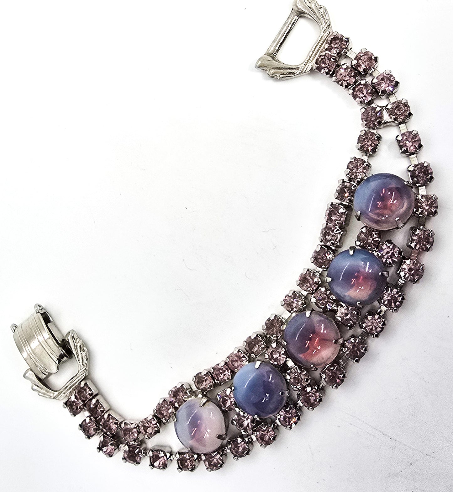 Purple and pink Givre Opalescent mid century rhinestone vintage tennis bracelet