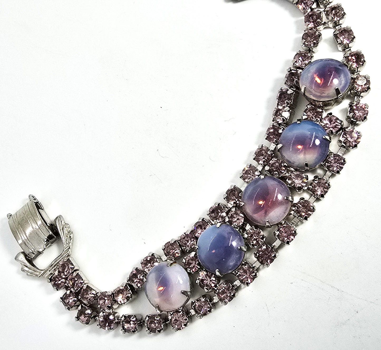 Purple and pink Givre Opalescent mid century rhinestone vintage tennis bracelet