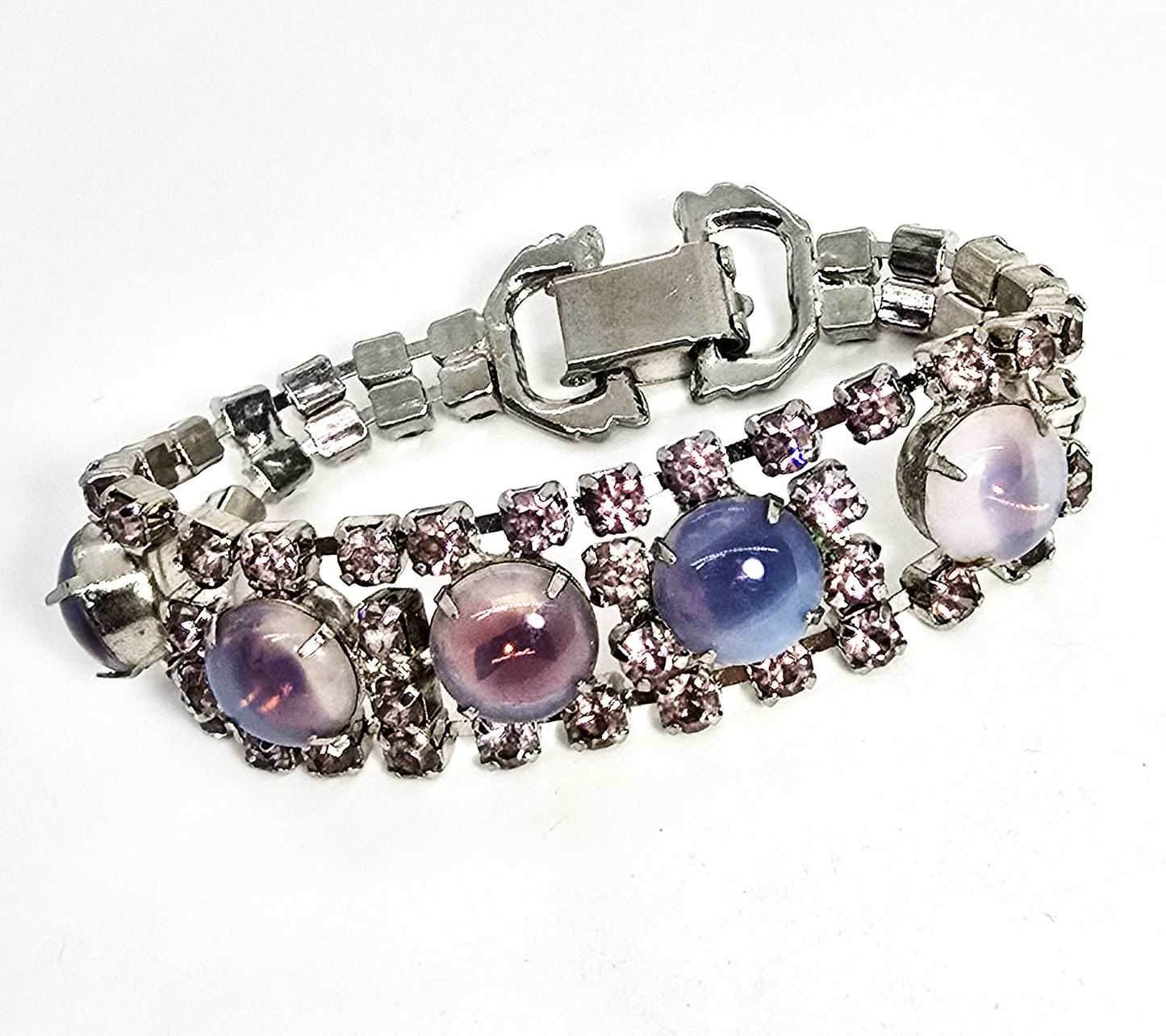 Purple and pink Givre Opalescent mid century rhinestone vintage tennis bracelet