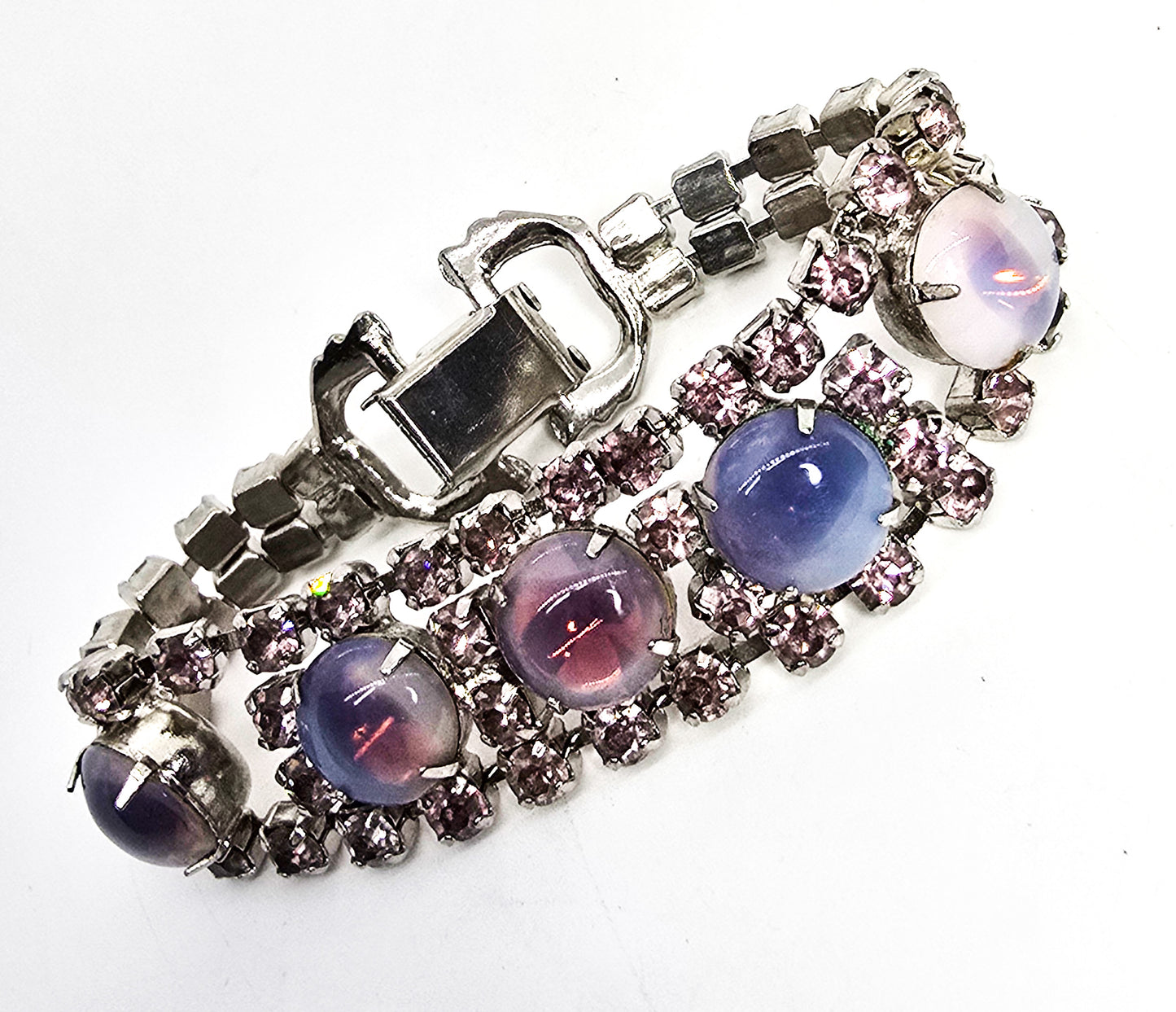Purple and pink Givre Opalescent mid century rhinestone vintage tennis bracelet