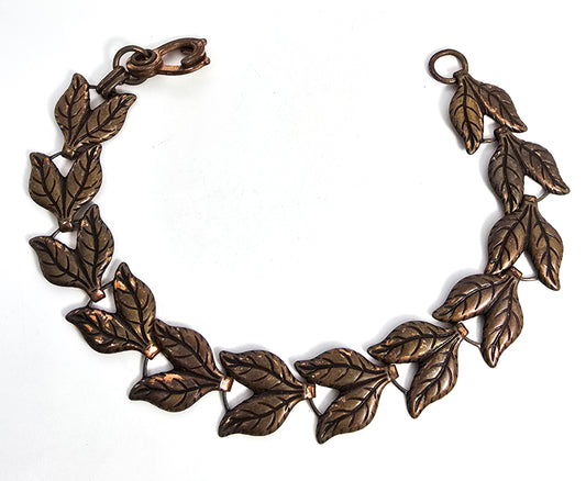 Modernist copper leaf vintage southwestern tennis bracelet sister clasp 8 inches