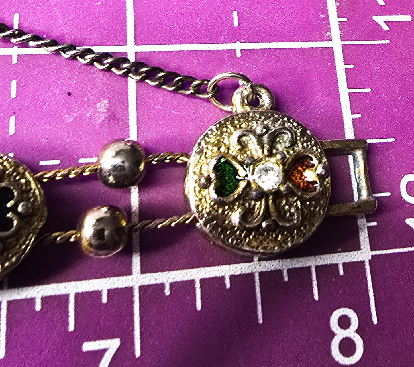 Victorian revival vintage enamel heart rhinestone slider bracelet
