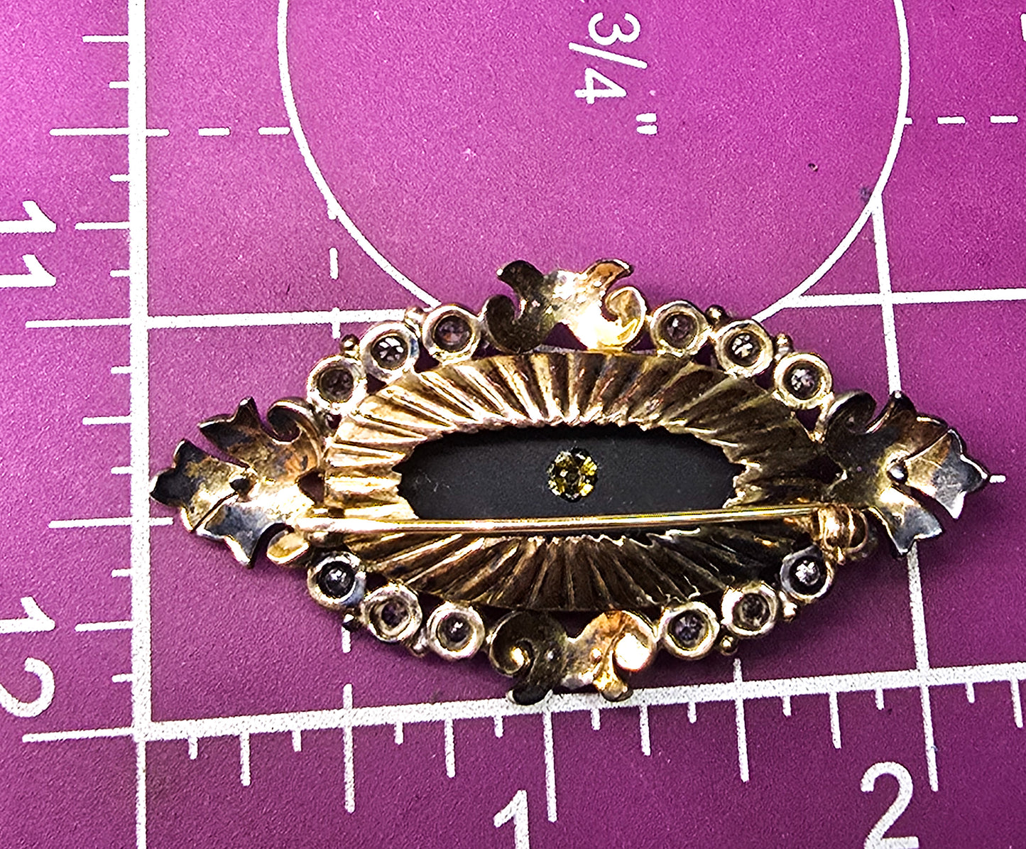 Momento Mori diamond and onyx antique vermeil sterling silver mourning brooch pin