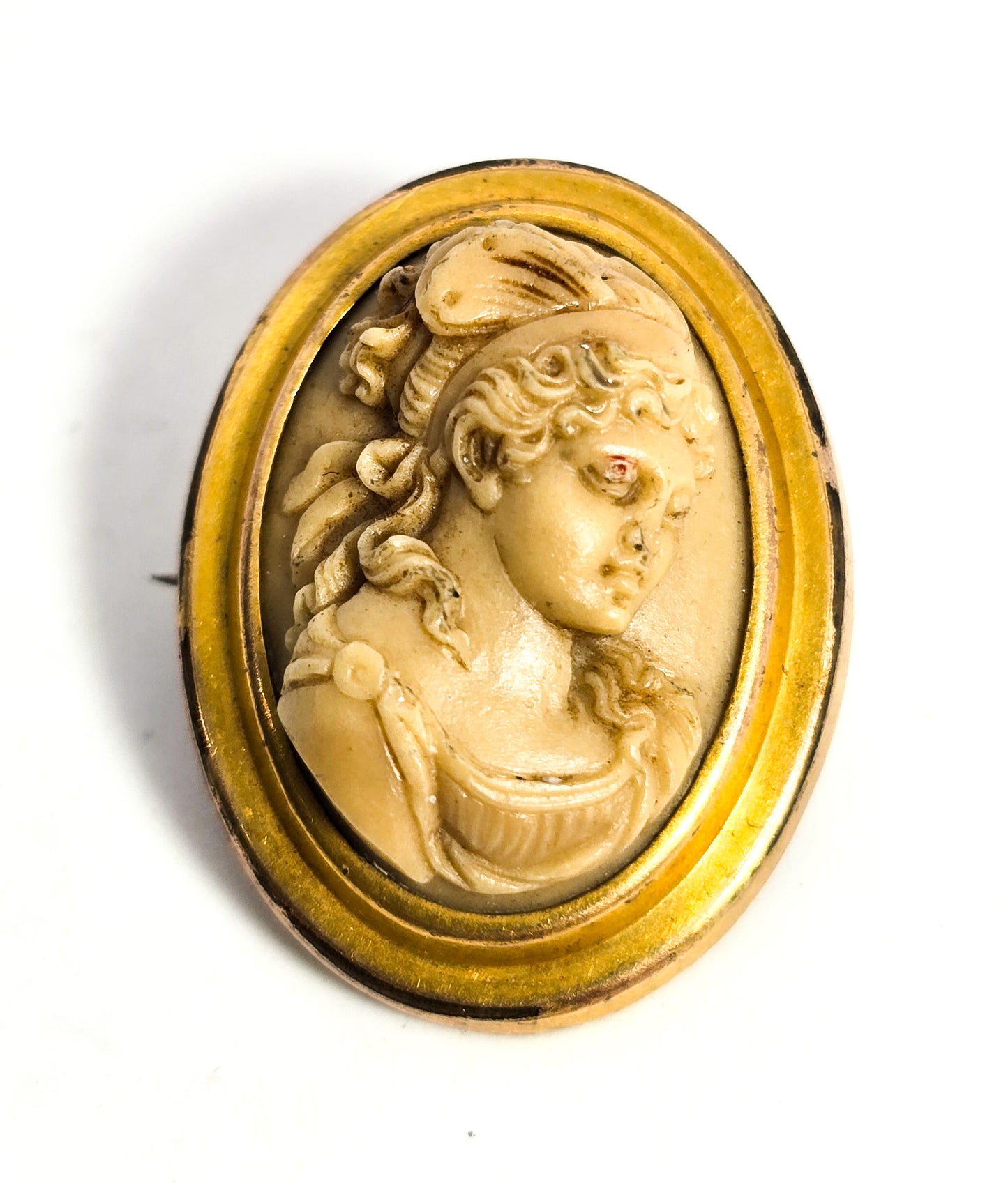 Victorian Carved Lava cameo antique small gold filled high relief cameo brooch