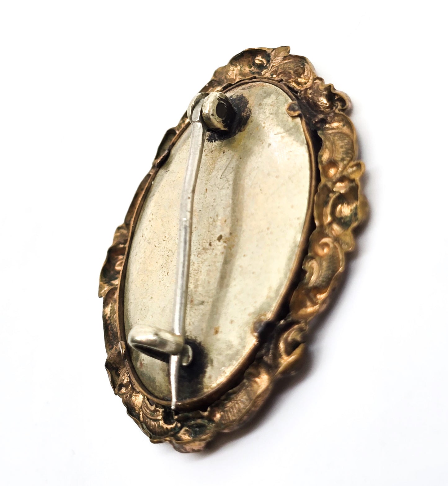 Memento Mori dried flower gold filled antique Mourning jewelry brooch