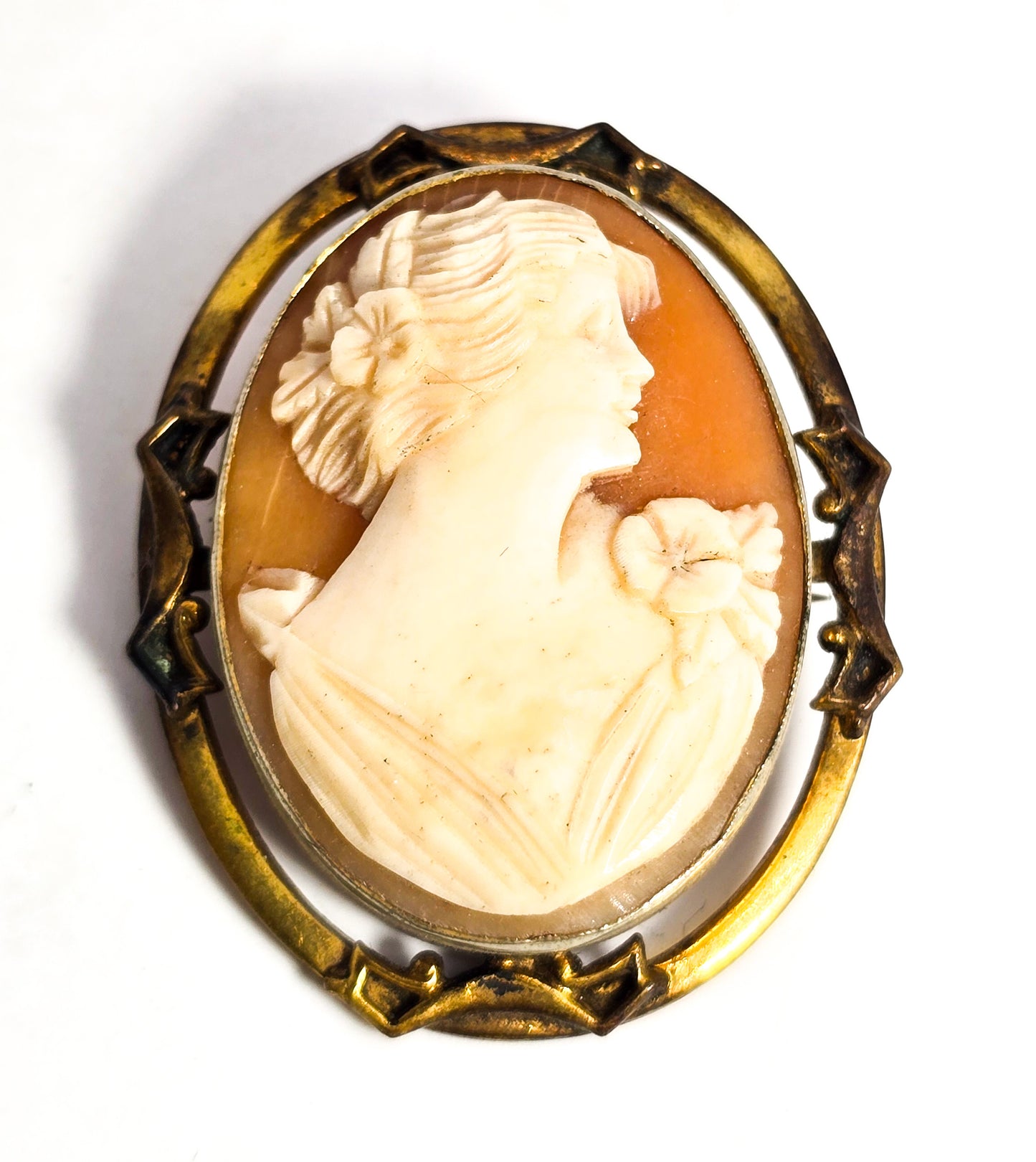 A.L. LINDROTH Co. Carved Shell Cameo gold filled antique cameo brooch Art Deco