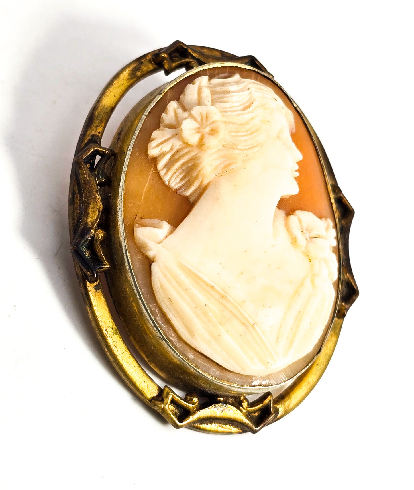 A.L. LINDROTH Co. Carved Shell Cameo gold filled antique cameo brooch Art Deco