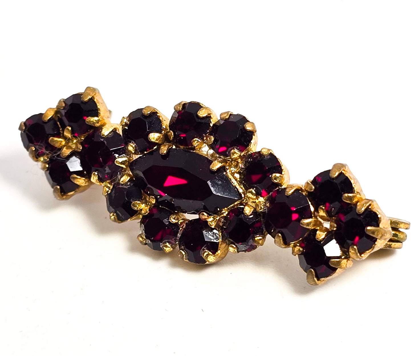 Ruby red mid century vintage rhinestone gothic bohemian brooch