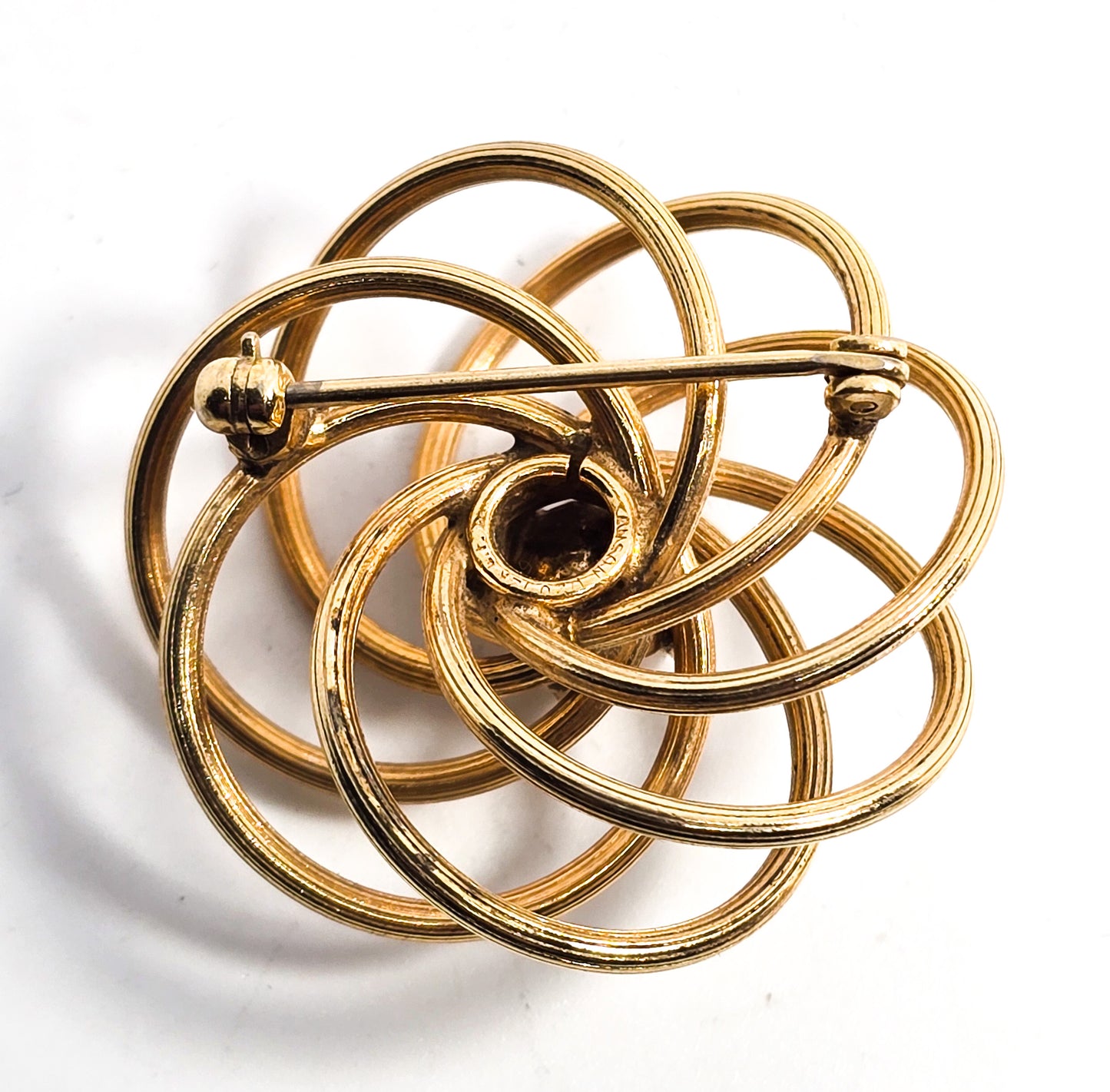 Anson Pearl 12k GF gold filled vintage atomic swirl brooch
