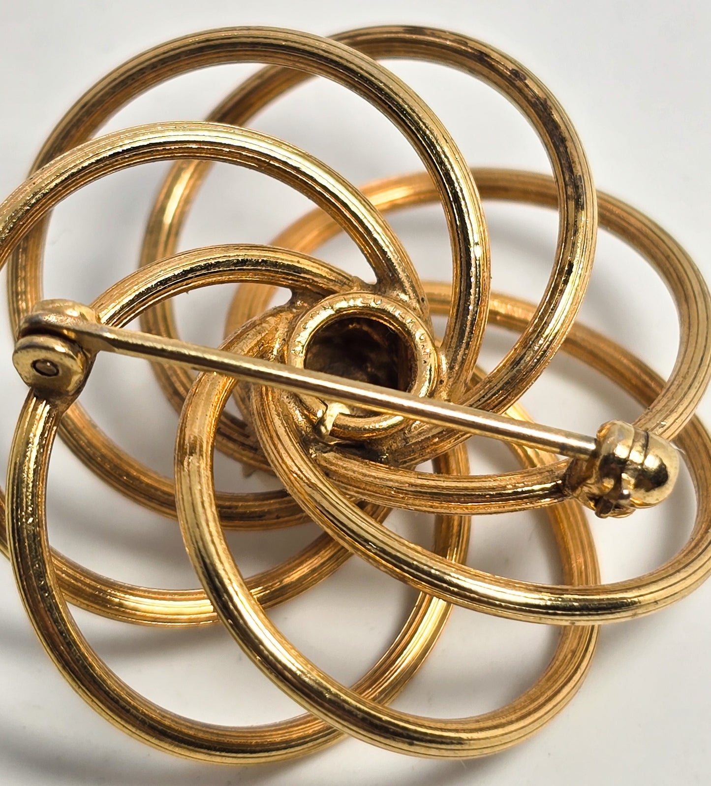 Anson Pearl 12k GF gold filled vintage atomic swirl brooch