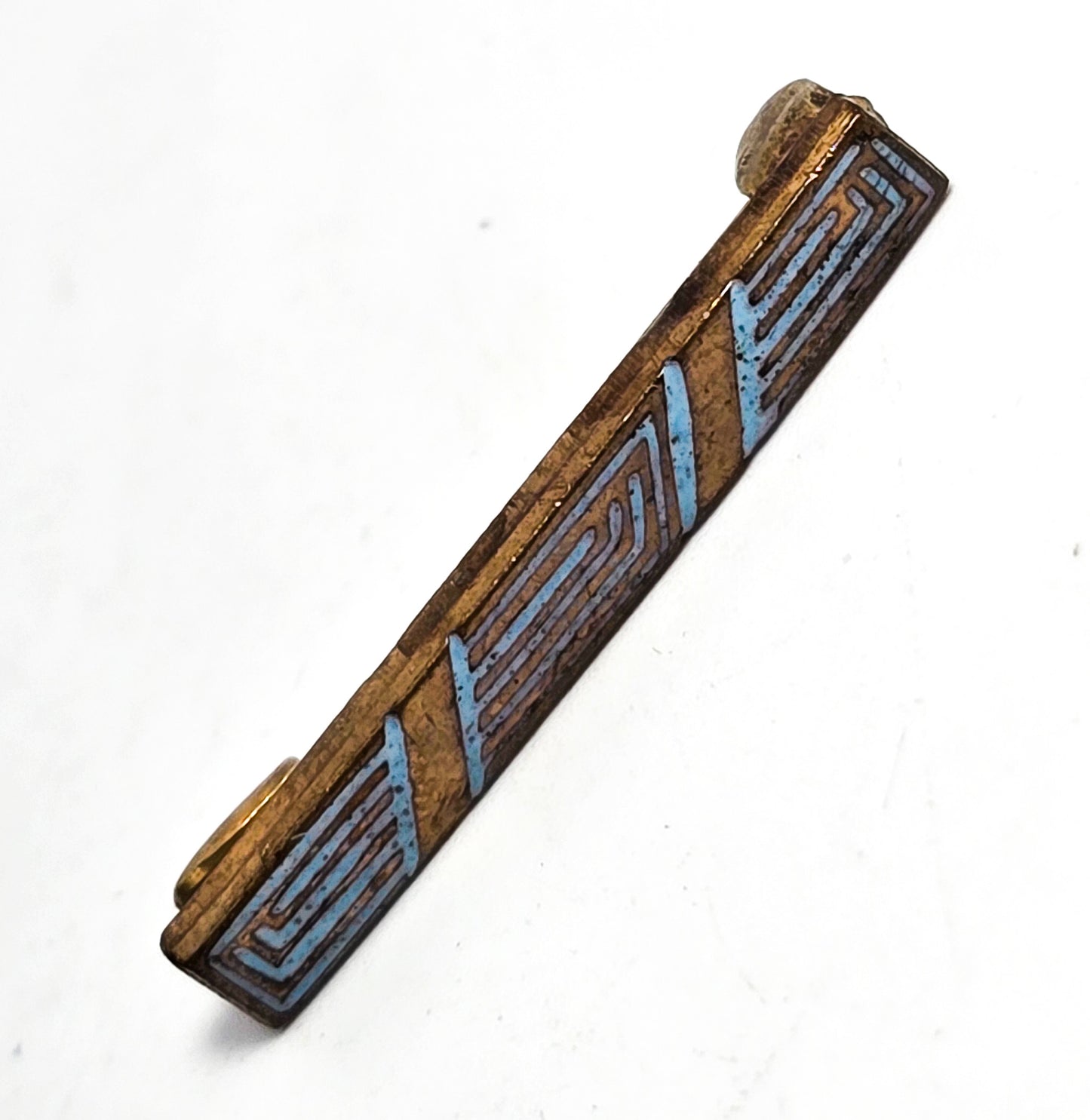 Art Deco Baby Blue enamel geometric antique bar pin brooch lingerie