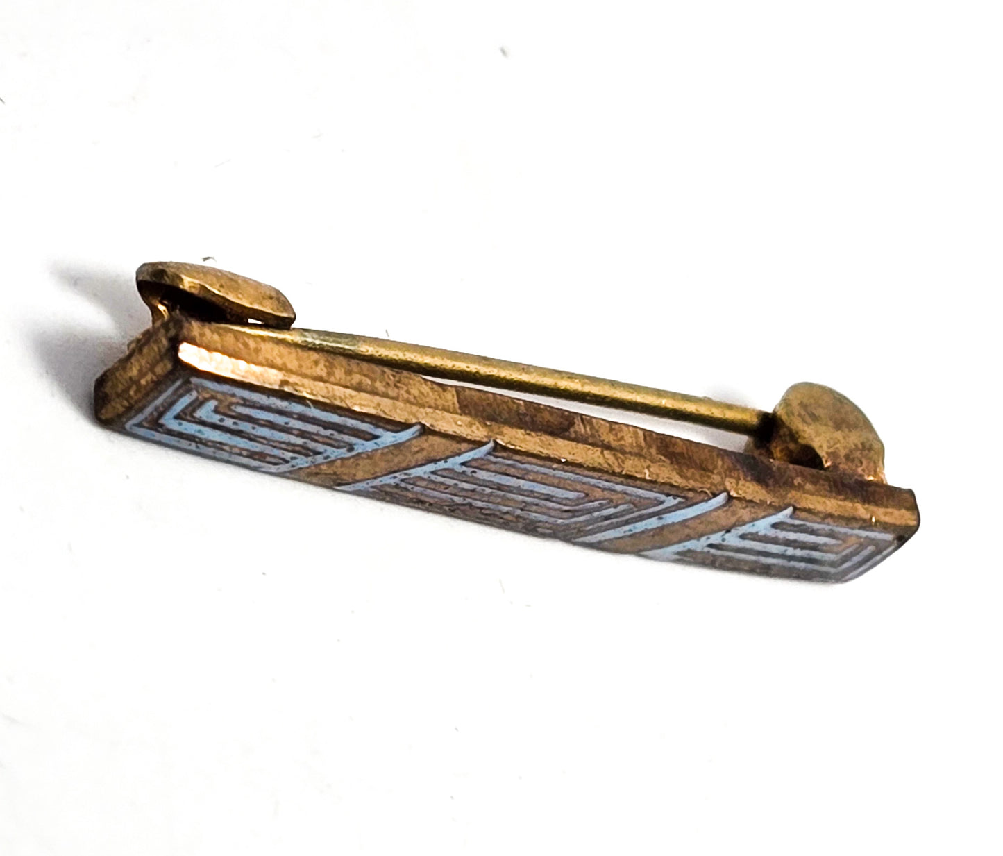 Art Deco Baby Blue enamel geometric antique bar pin brooch lingerie