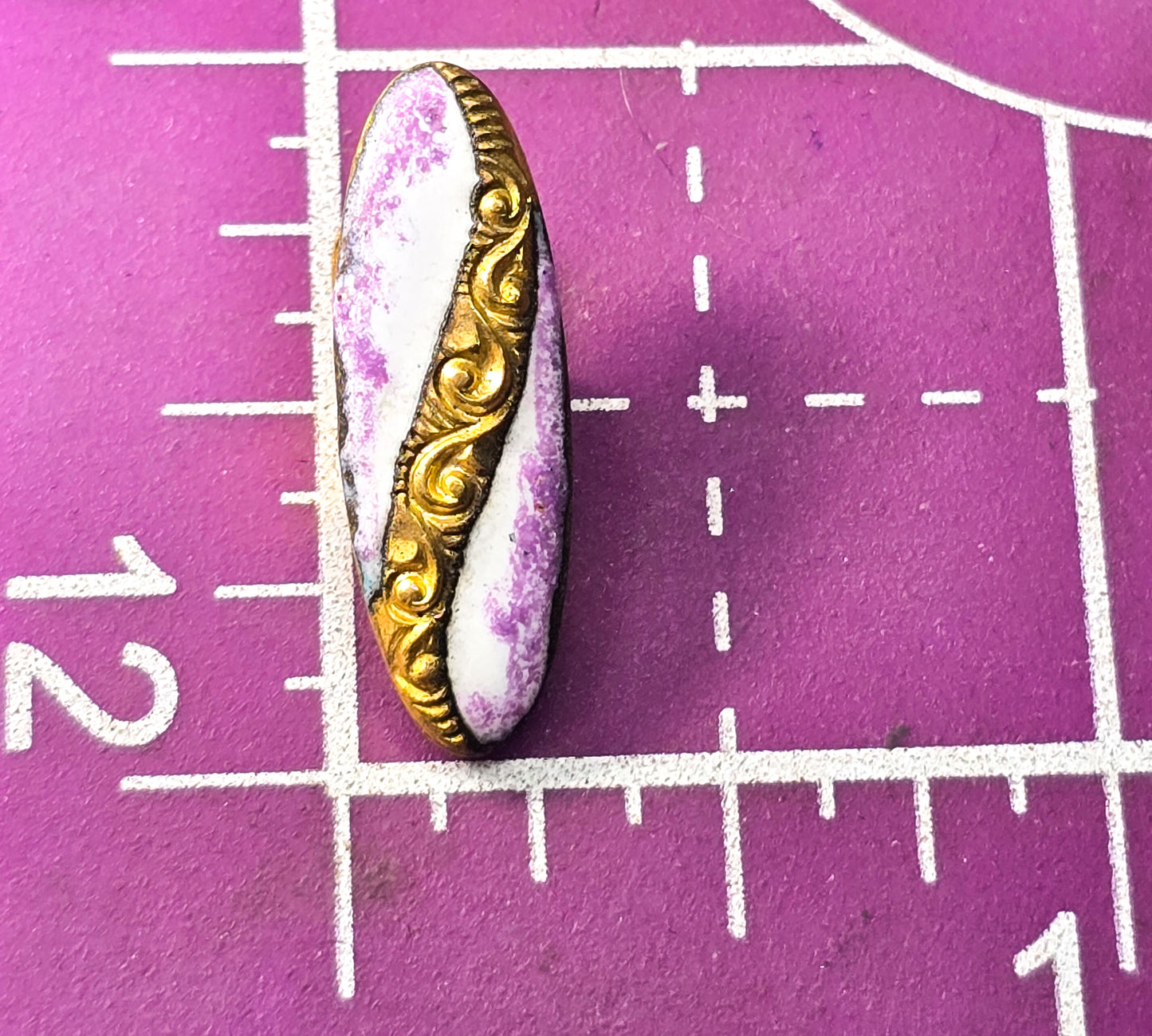Art Deco small Guilloche enamel purple white gold filled antique lingerie clip