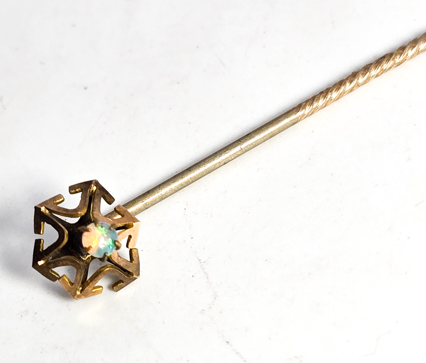 Victorian bright opal gold filled antique stick lapel pin brooch