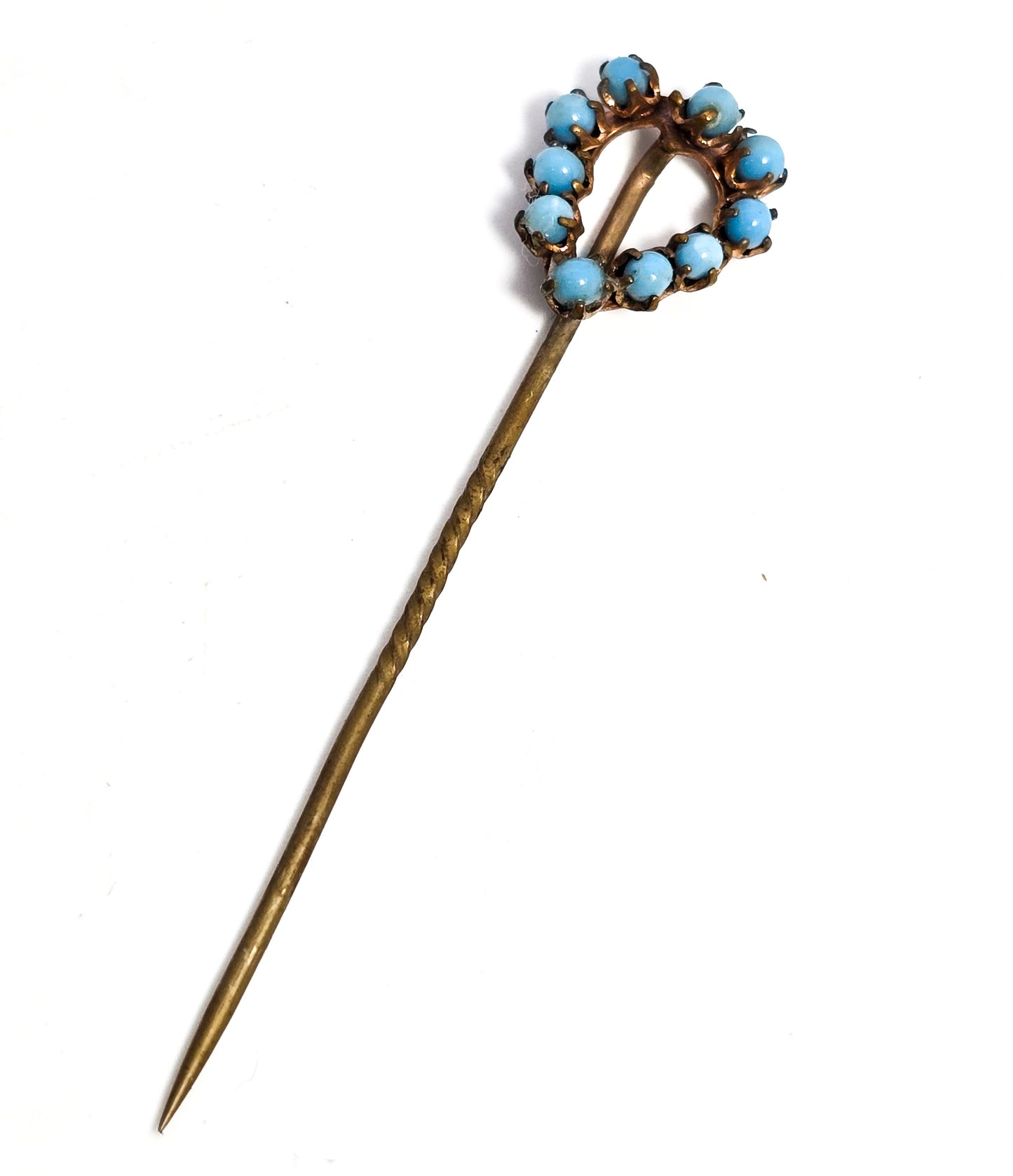 Victorian turquoise beaded heart gold filled antique stick lapel pin brooch