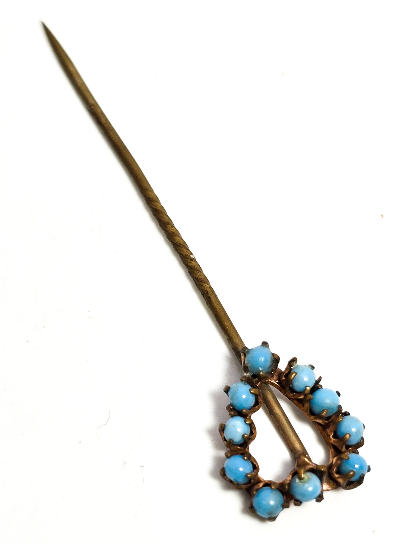 Victorian turquoise beaded heart gold filled antique stick lapel pin brooch
