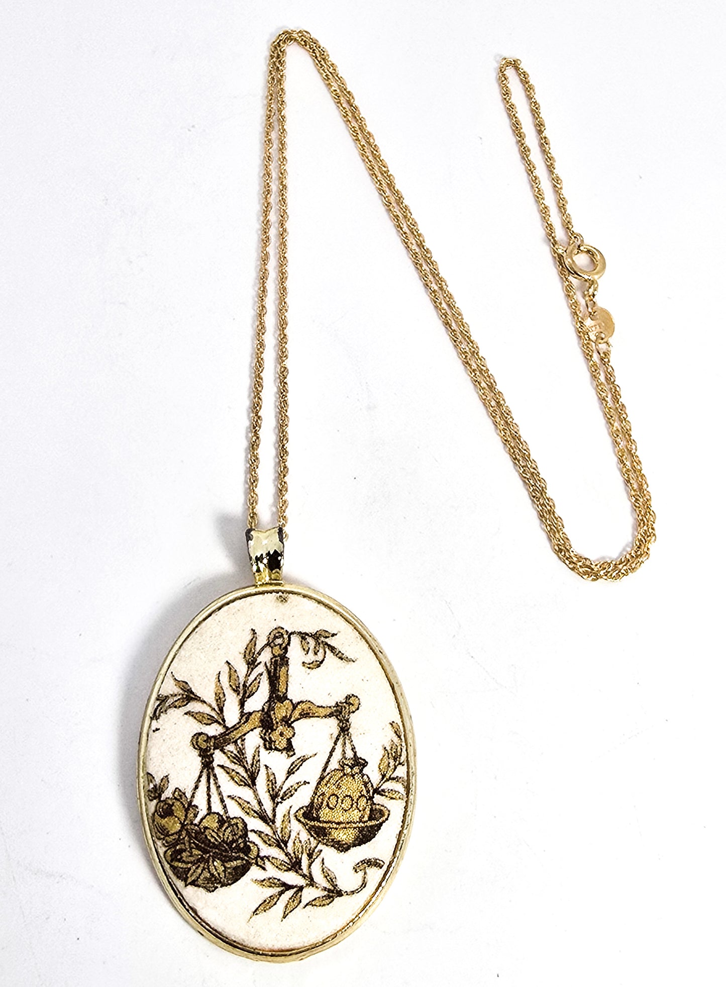 Libre Zodiac Sugared cameo Victorian revival gold toned vintage necklace