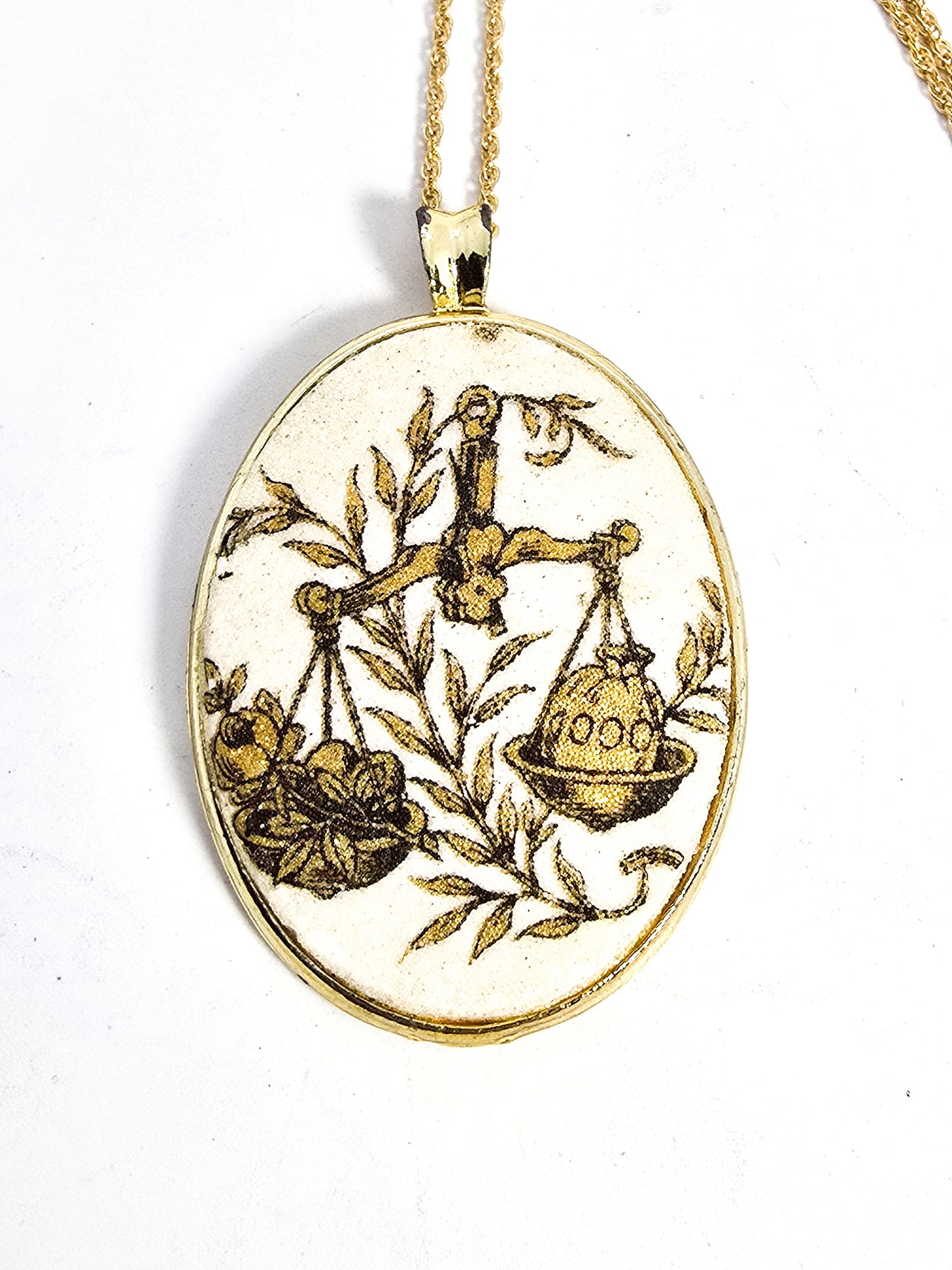 Libre Zodiac Sugared cameo Victorian revival gold toned vintage necklace