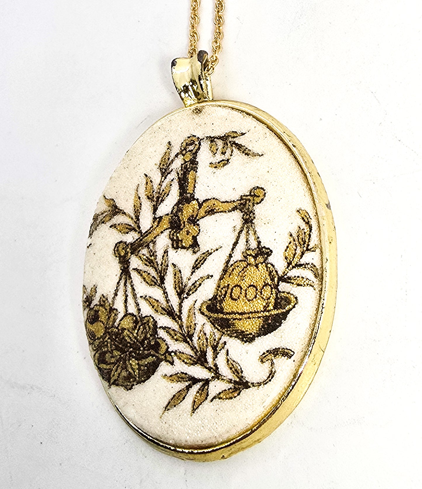 Libre Zodiac Sugared cameo Victorian revival gold toned vintage necklace