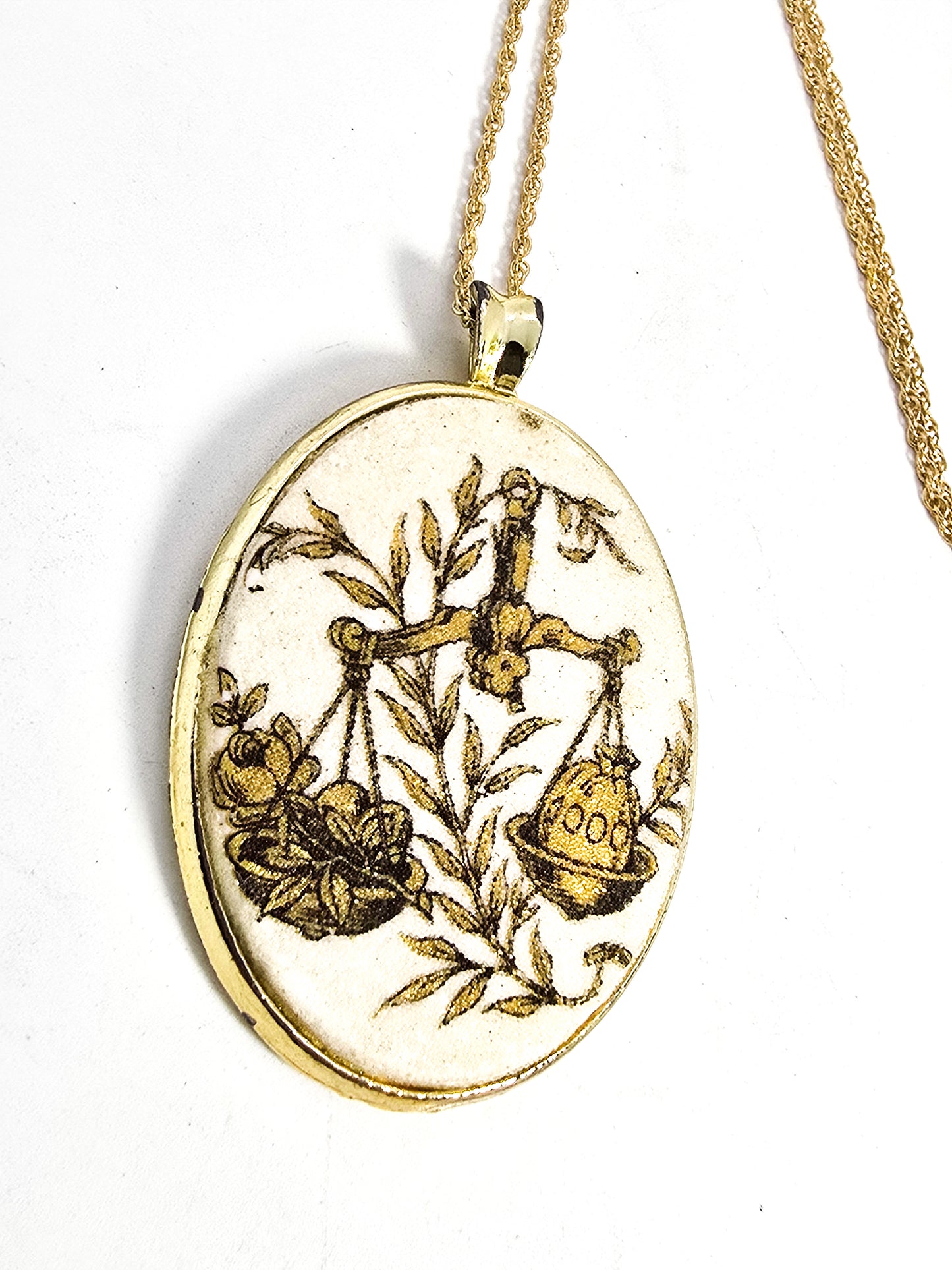 Libre Zodiac Sugared cameo Victorian revival gold toned vintage necklace