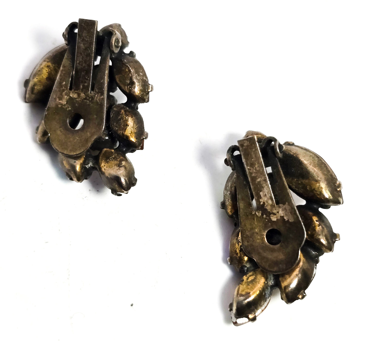 Aurora Borealis Navette rhinestone jonquil yellow vintage clip on earrings