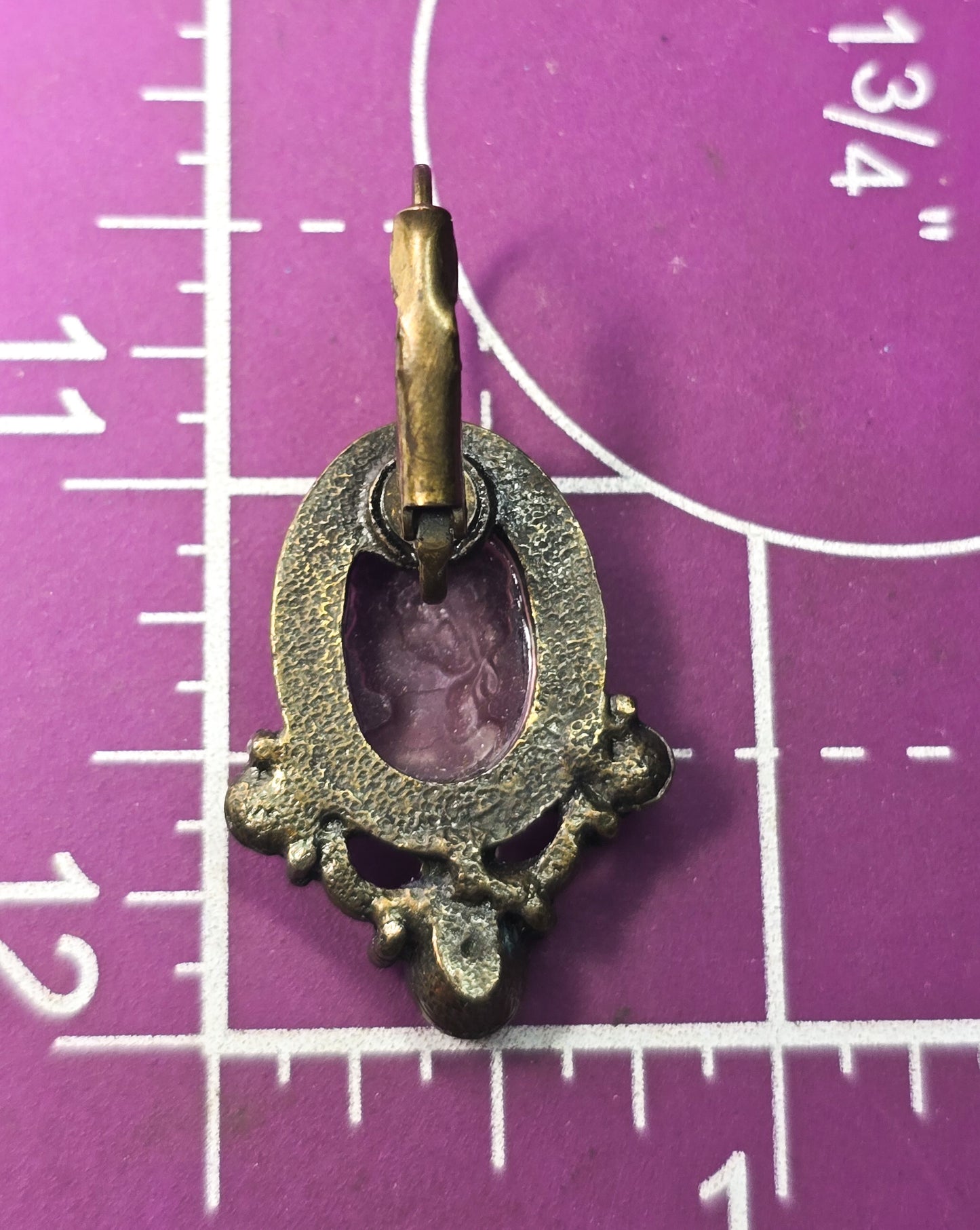 Victorian-Style Intaglio Cameo Amethyst Glass & rhinestone vintage earrings