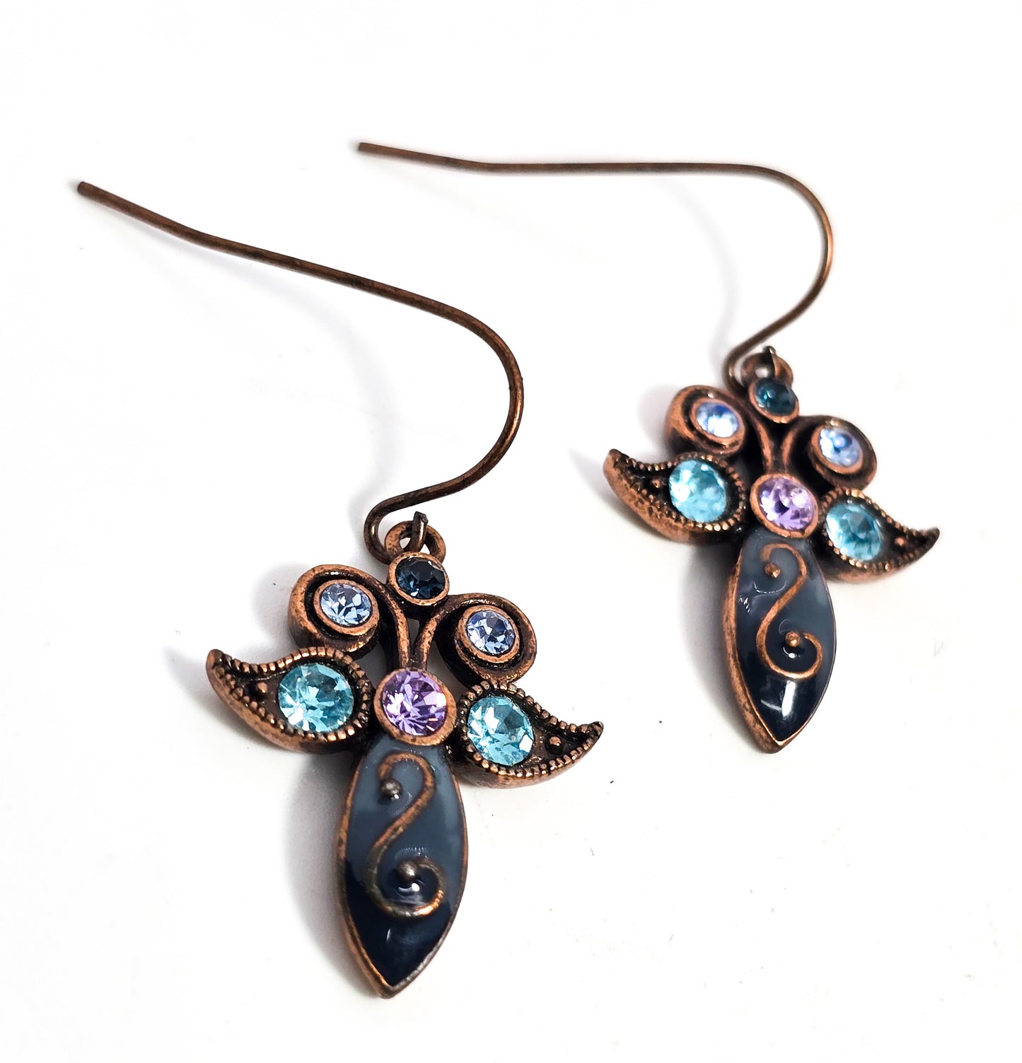 Avon blue and purple rhinestone and enamel fantasy fairy earrings