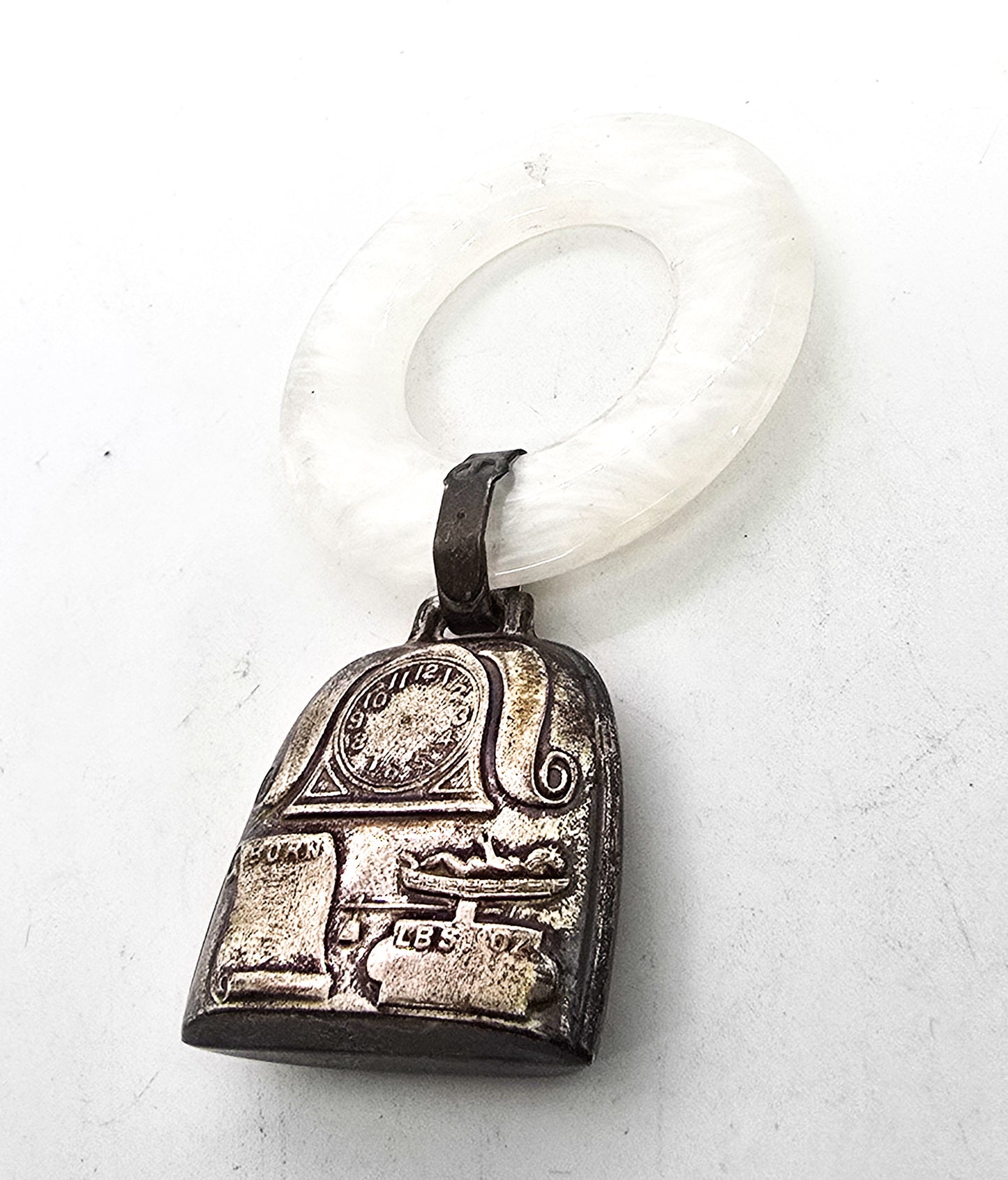 SLB Vintage Lucite Sterling Silver Cow bell birth announcement blank unused