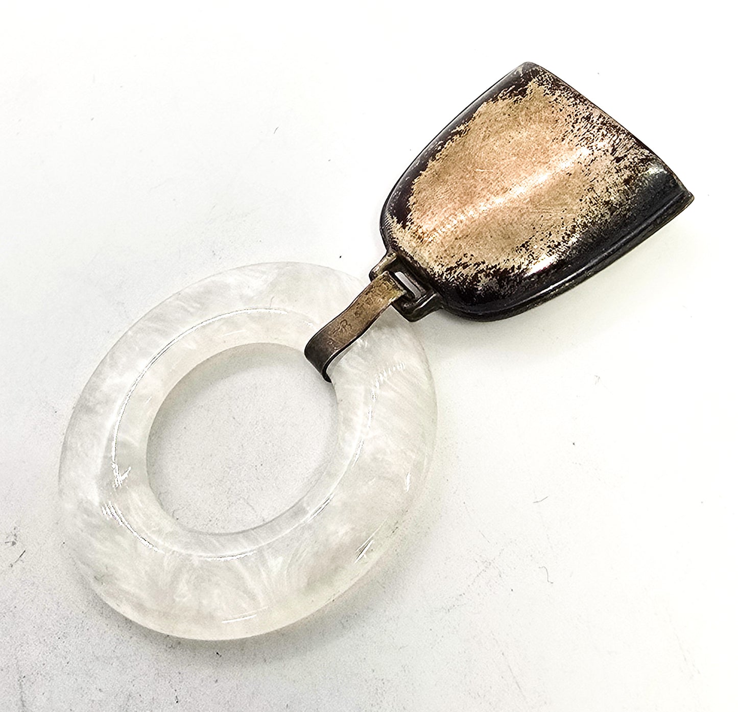 SLB Vintage Lucite Sterling Silver Cow bell birth announcement blank unused