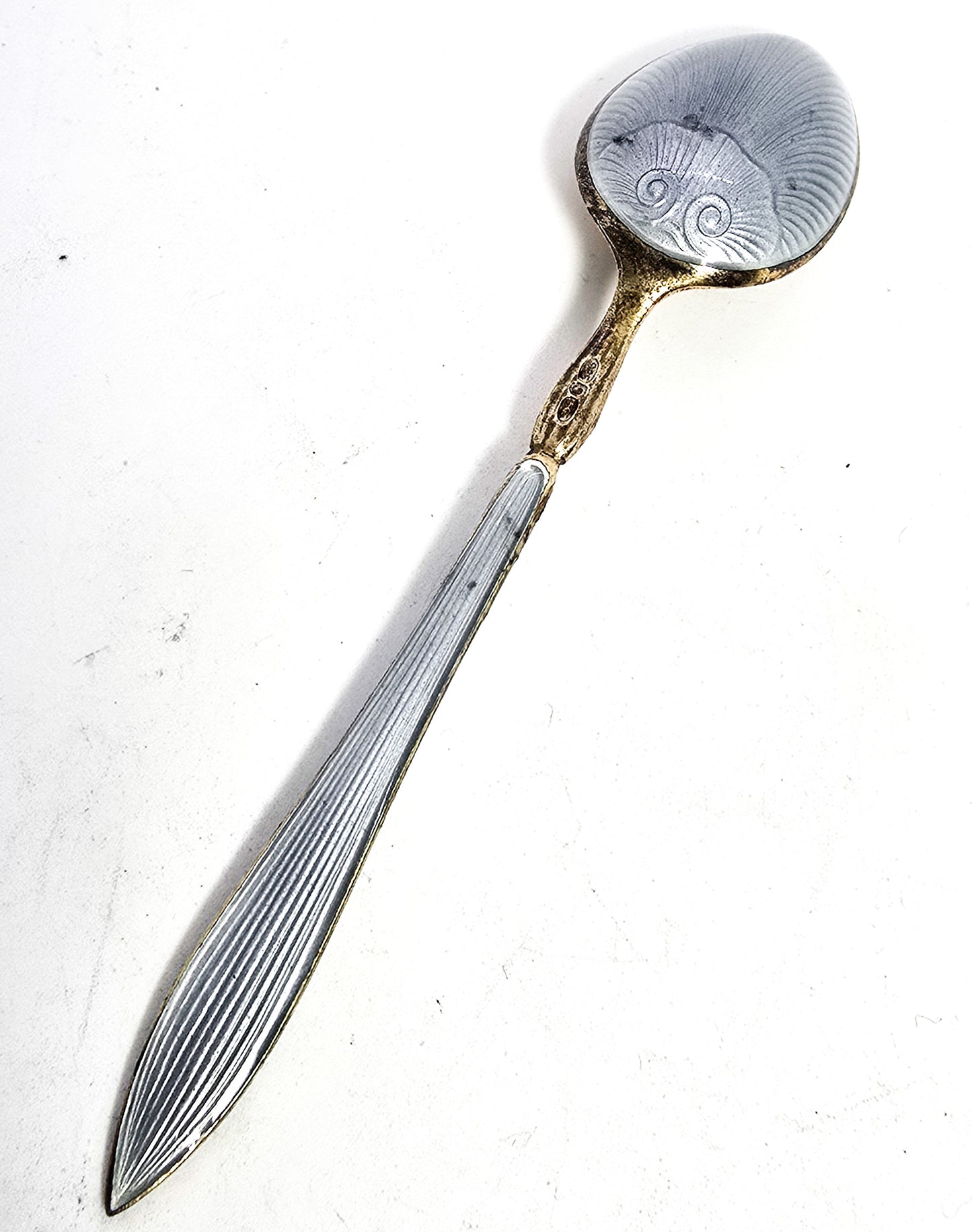 David Andersen Oslo Sterling Silver Norway signed Guilloche Enamel Spoon Blue