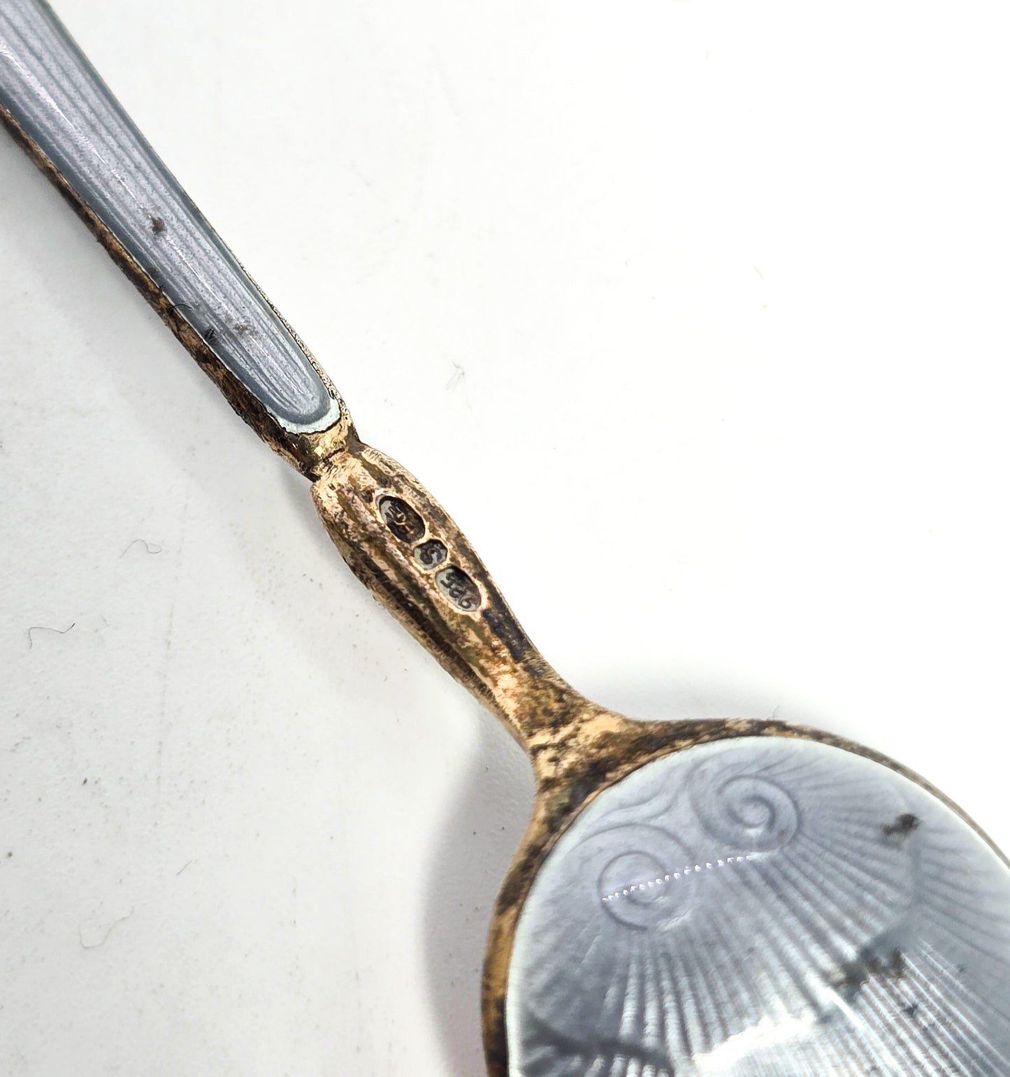David Andersen Oslo Sterling Silver Norway signed Guilloche Enamel Spoon Blue